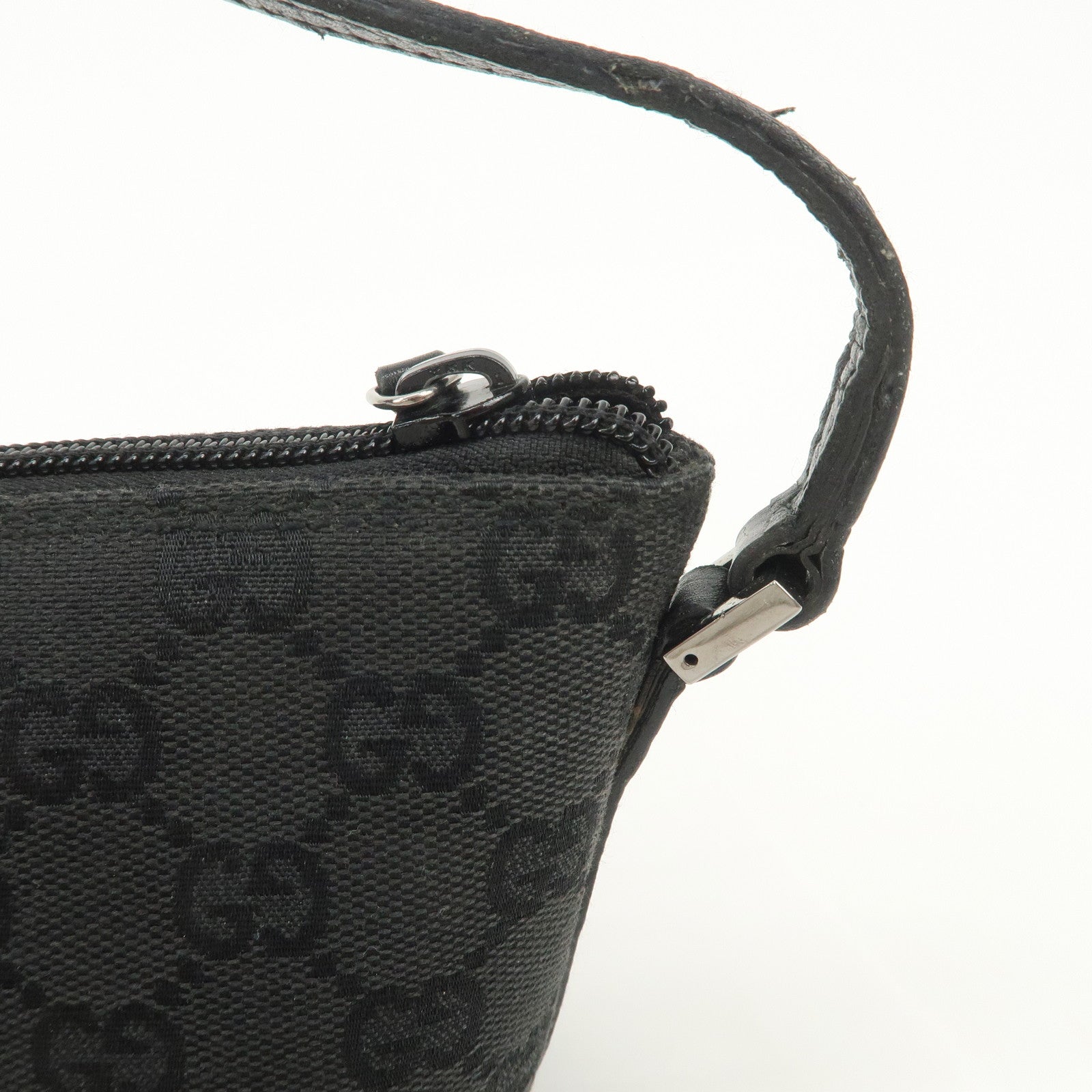 GUCCI Logo GG Canvas Leather Boat Bag Hand Bag Black 07198