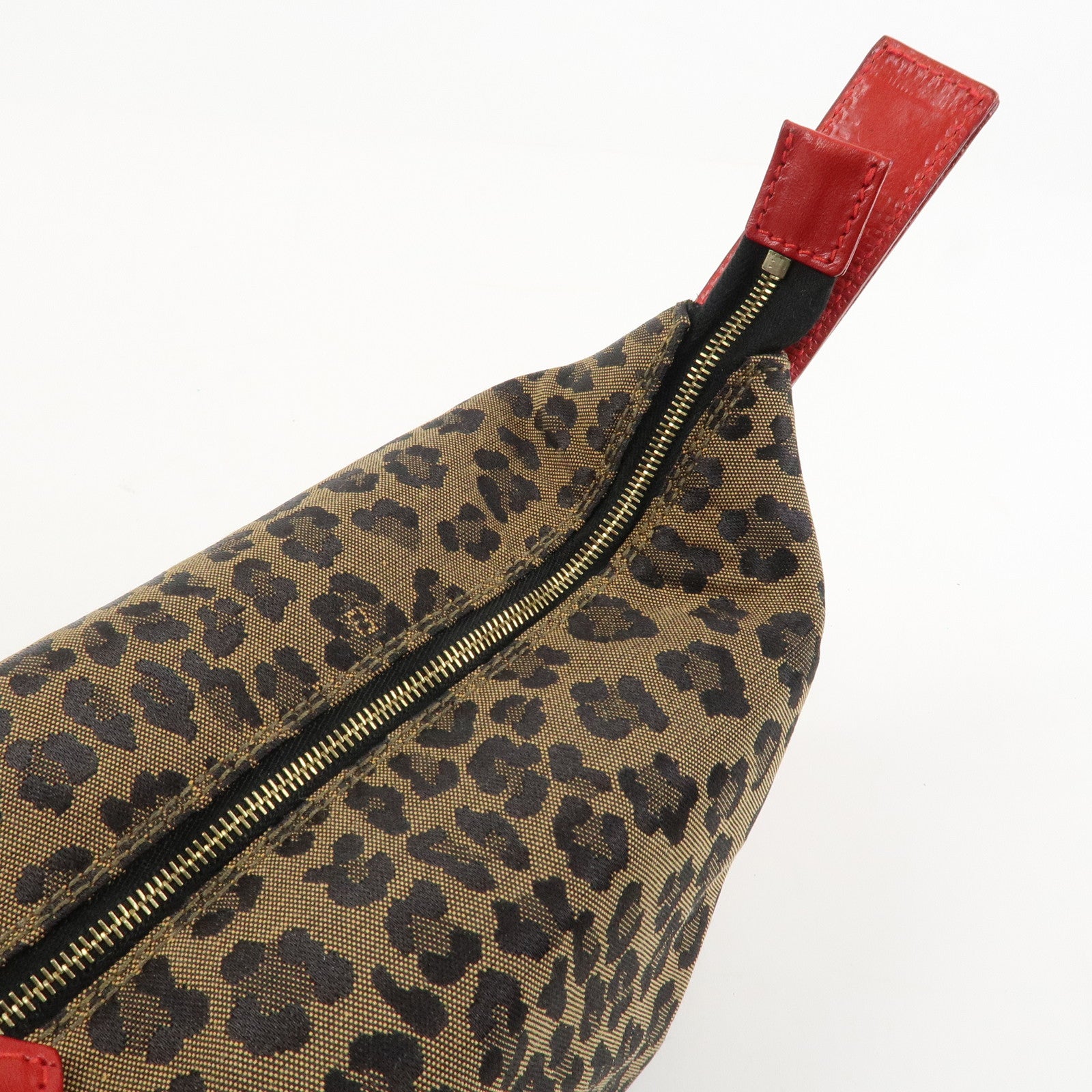 FENDI Canvas Leather Leopard Vanity Bag Cosmetic Pouch 26360 Used