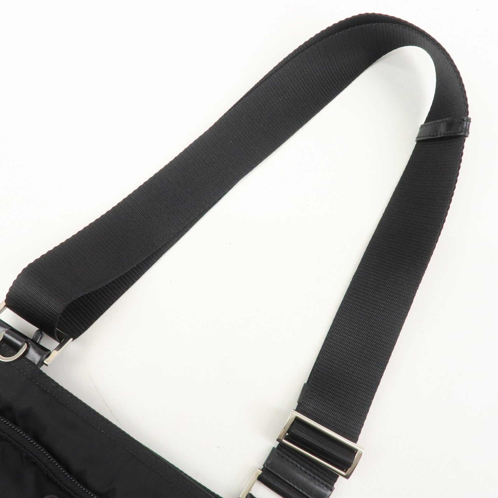 PRADA Triangle Logo Nylon Leather Shoulder Bag Crossbody Bag Black