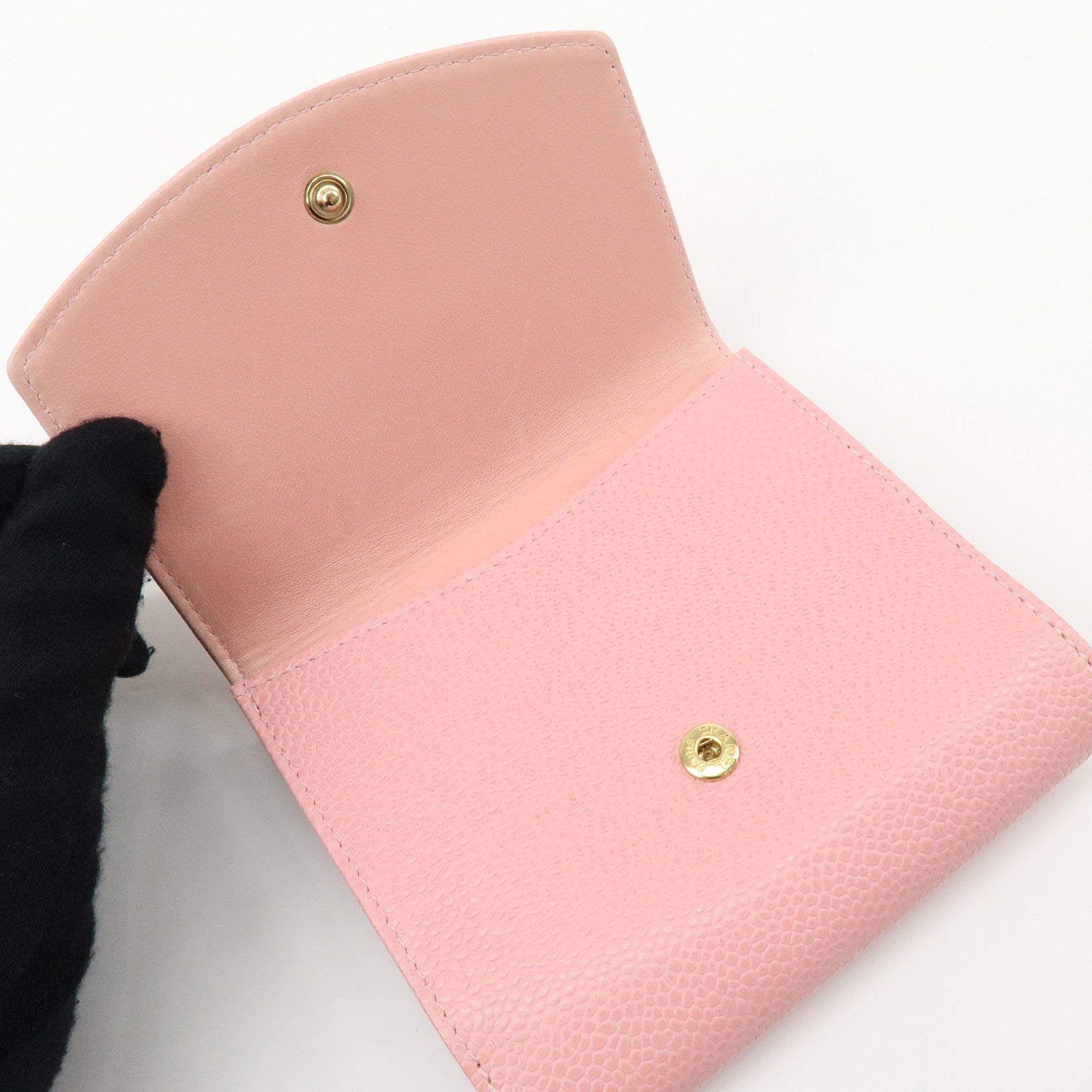 CHANEL COCO Mark Caviarskin Bi-fold Wallet Compact Wallet Pink