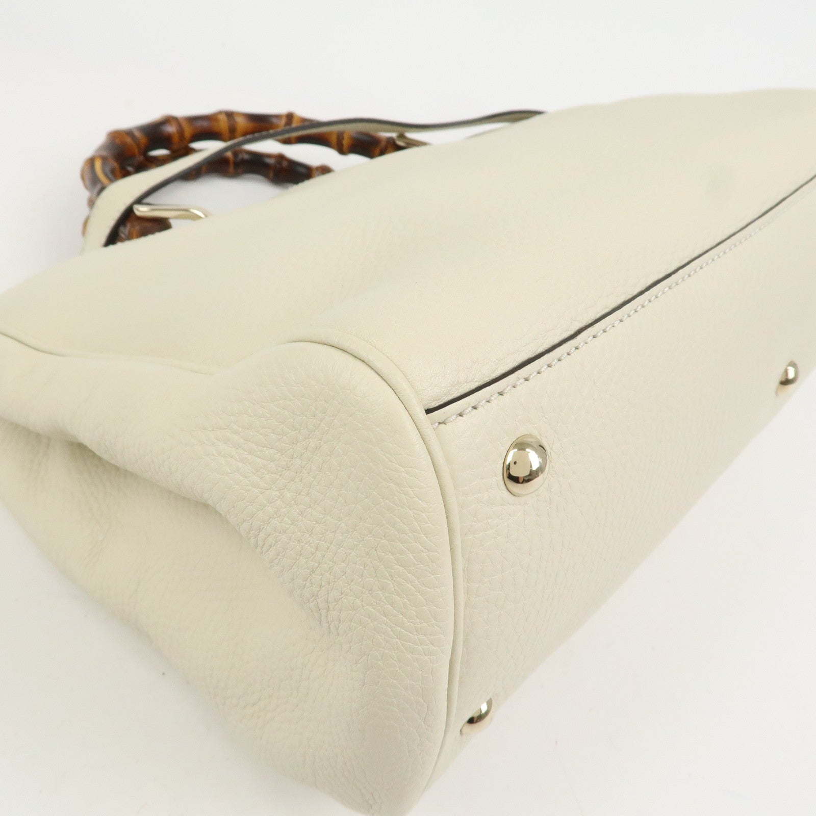 GUCCI Bamboo Leather Shopper Medium 2Way Shoulder Bag Ivory 323660