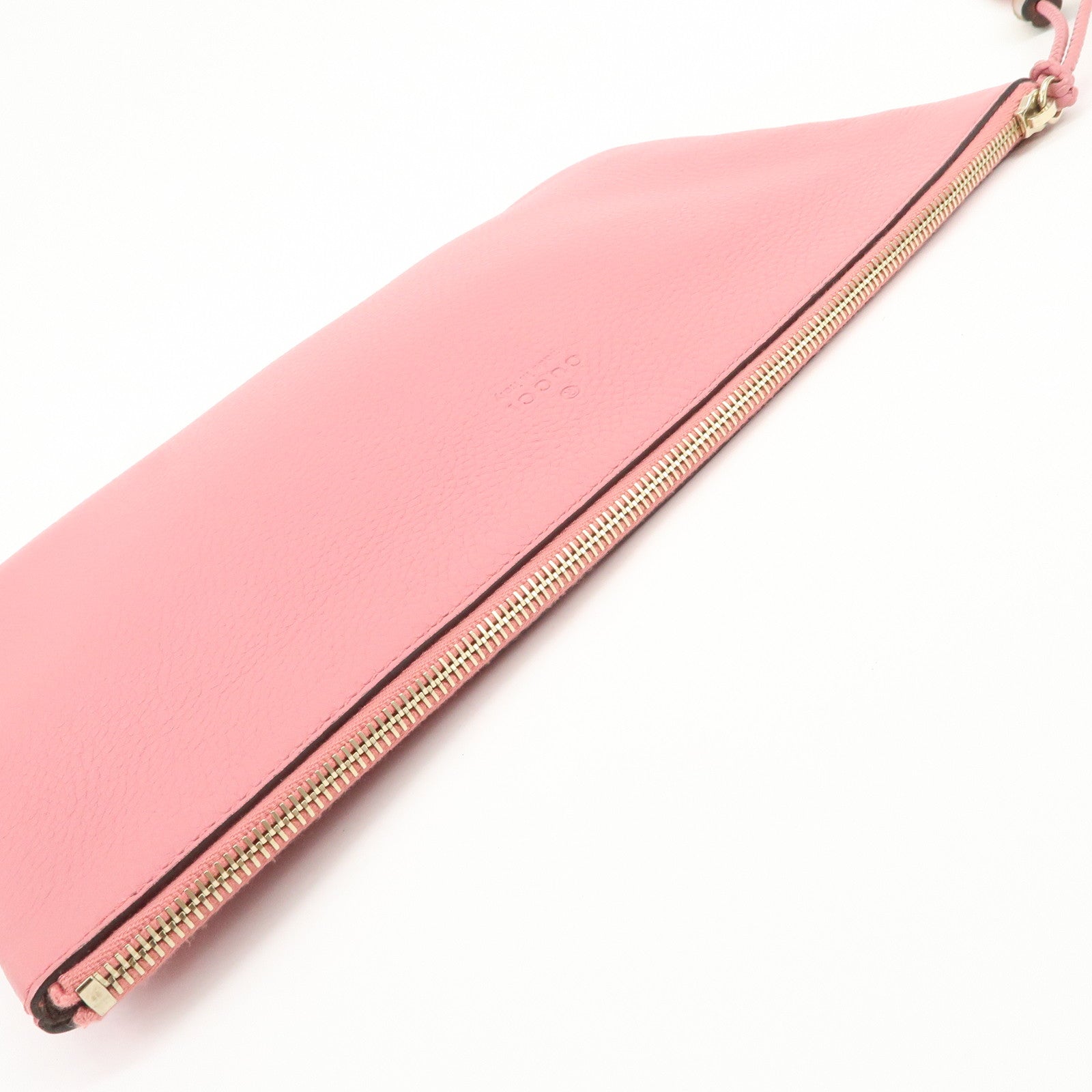 GUCCI Bamboo Leather Hand Bag Clutch Bag Pouch Pink