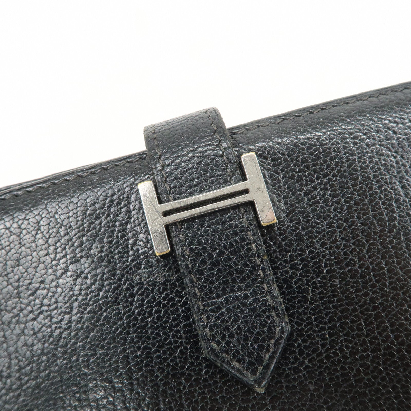 HERMES Bearn Veau Epsom Leather Bi-fold Long Wallet Black