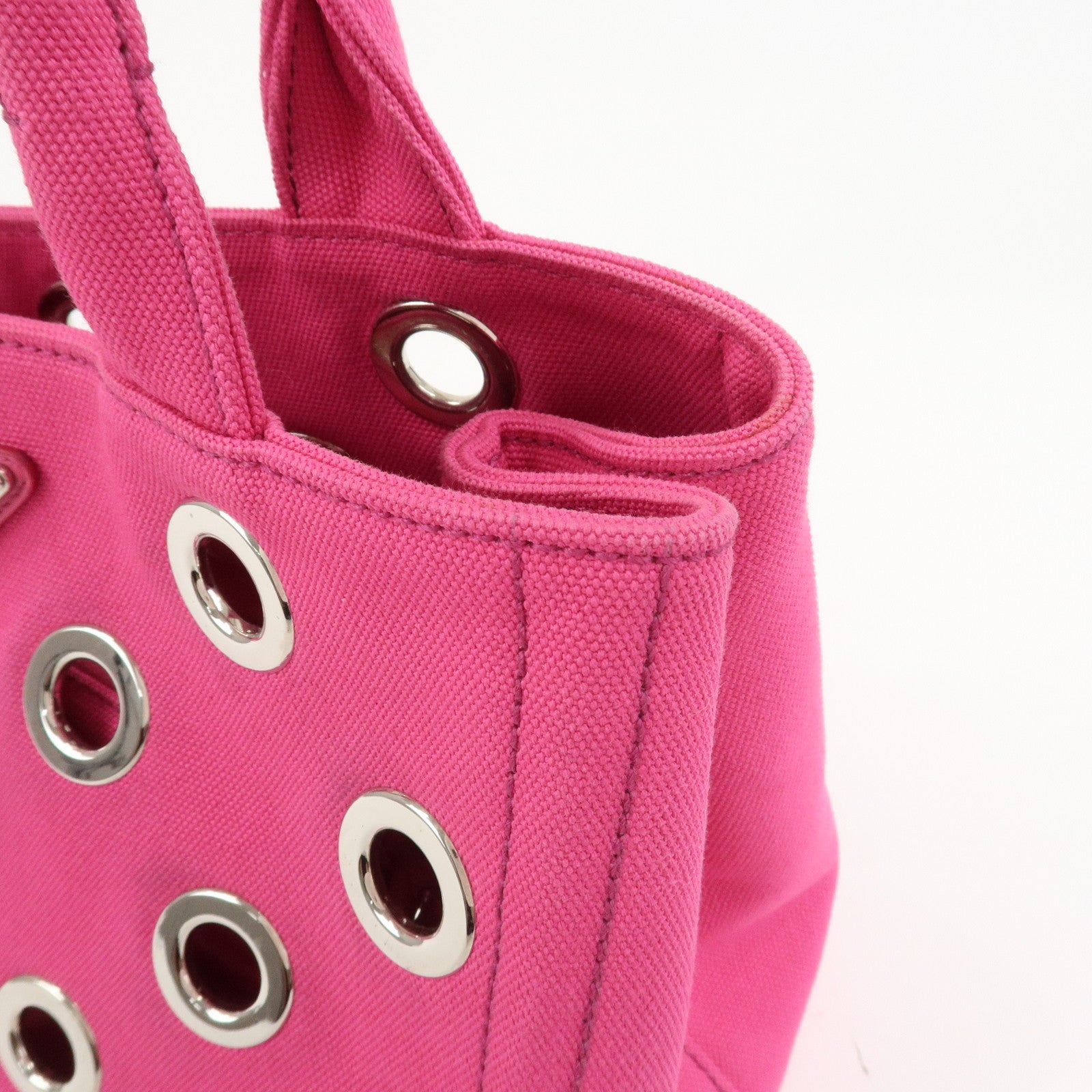 PRADA Grommet Canapa Mini Canvas 2Way Bag Hand Bag Pink 1BG439