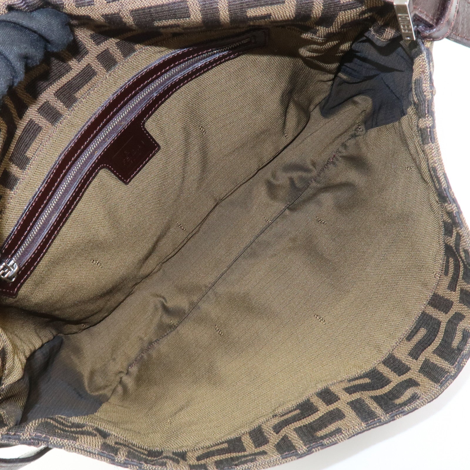FENDI Zucca Canvas Leather Shoulder Bag Crossbody Bag Brown 26695