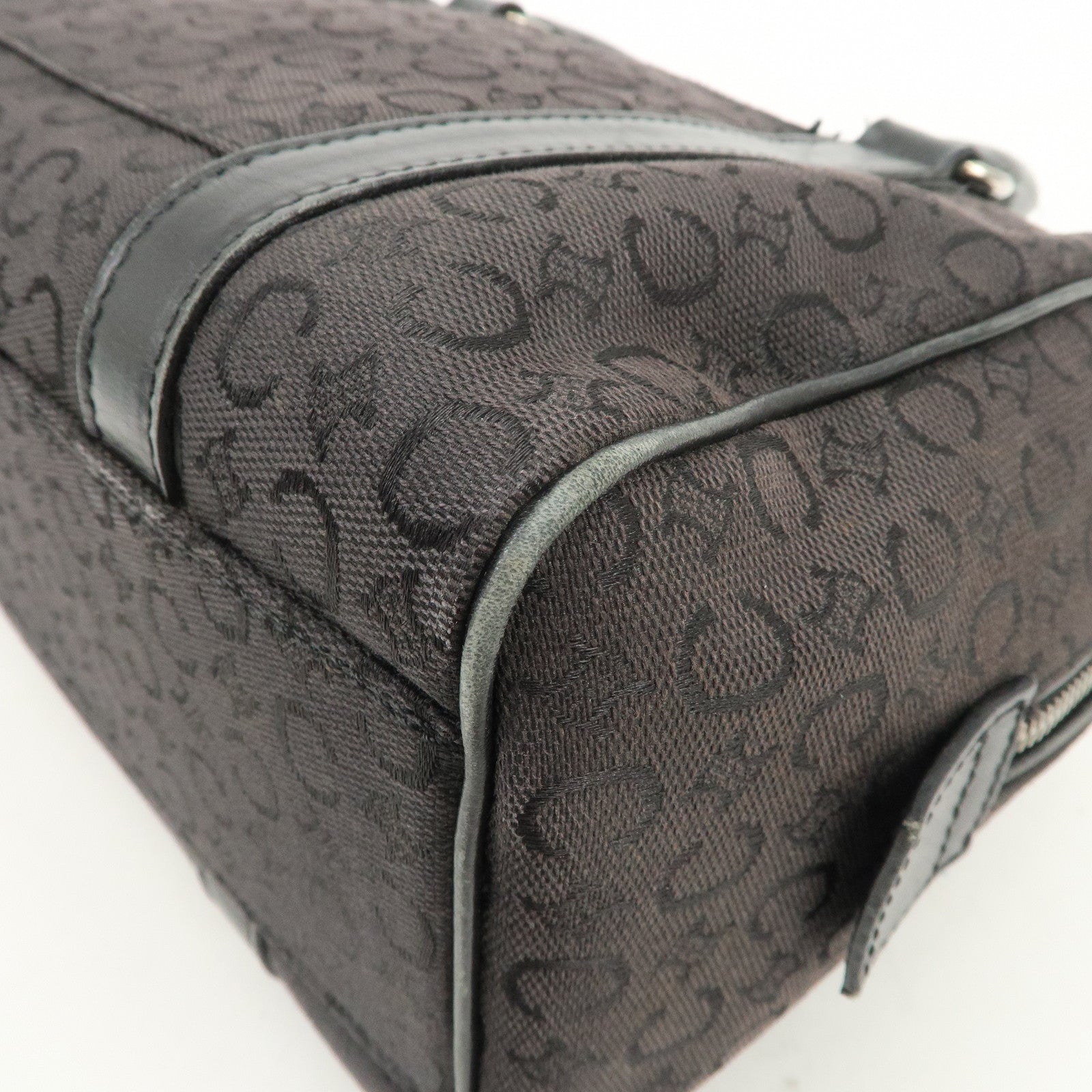 CELINE C Macadam Canvas Leather Boston Bag Hand Bag Black