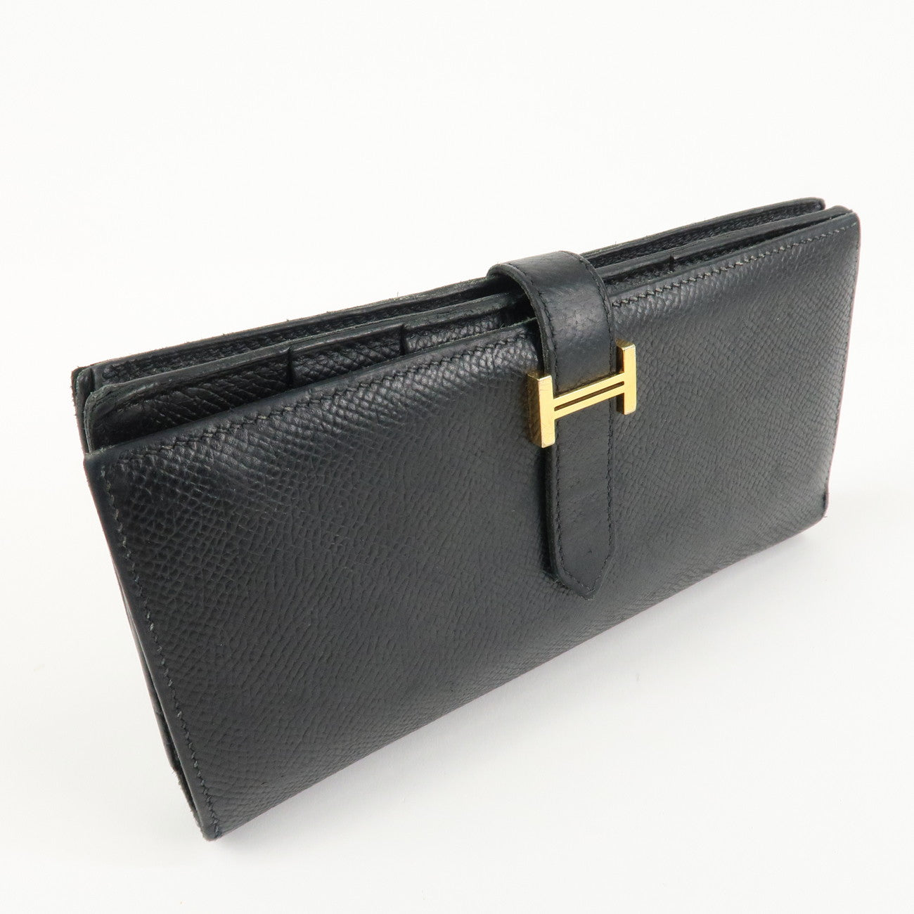 HERMES Epson Bearn Soufflet Long Wallet C Stamped Black Used