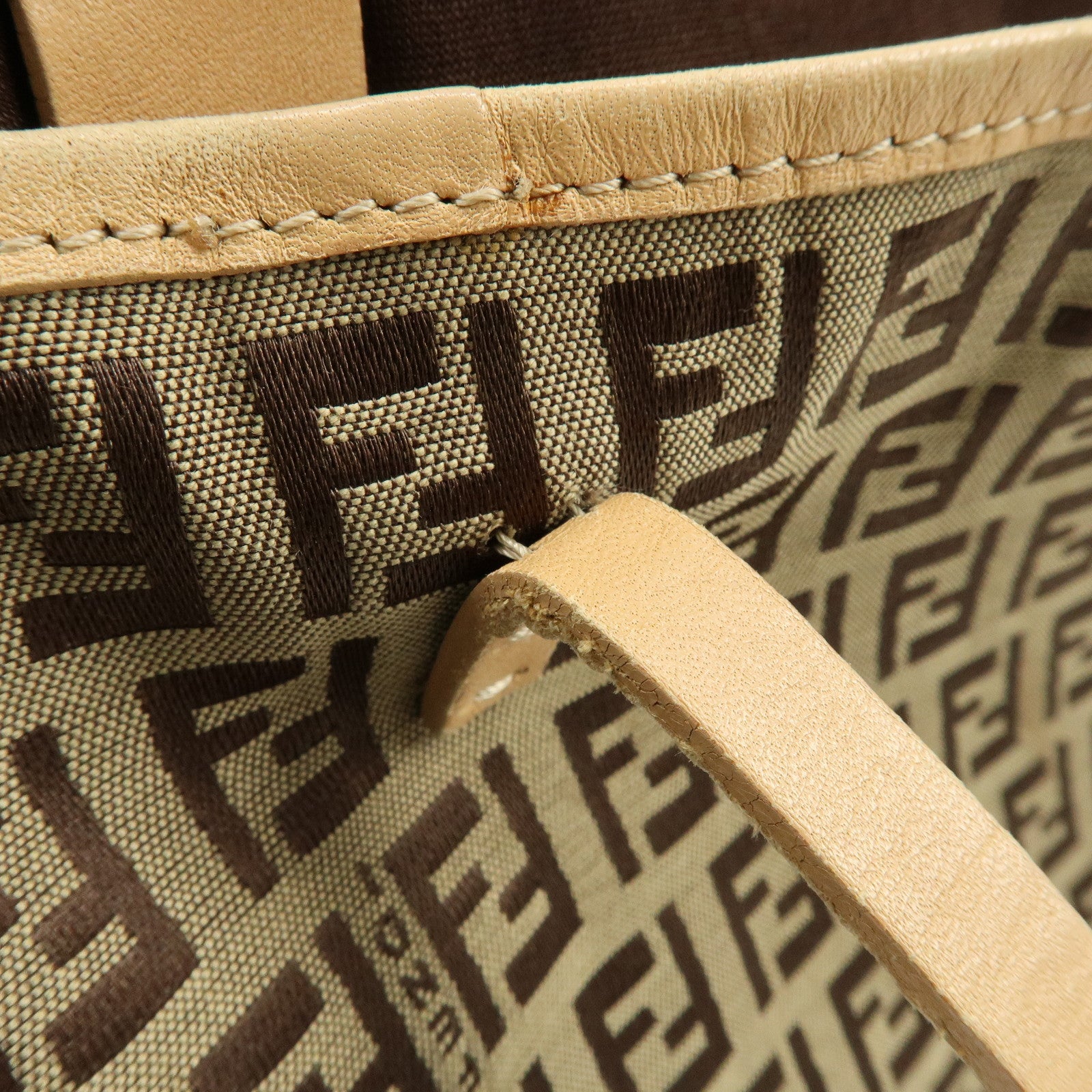 FENDI Zucchino Canvas Tote Bag Shoulder Bag Beige Brown 8BH005