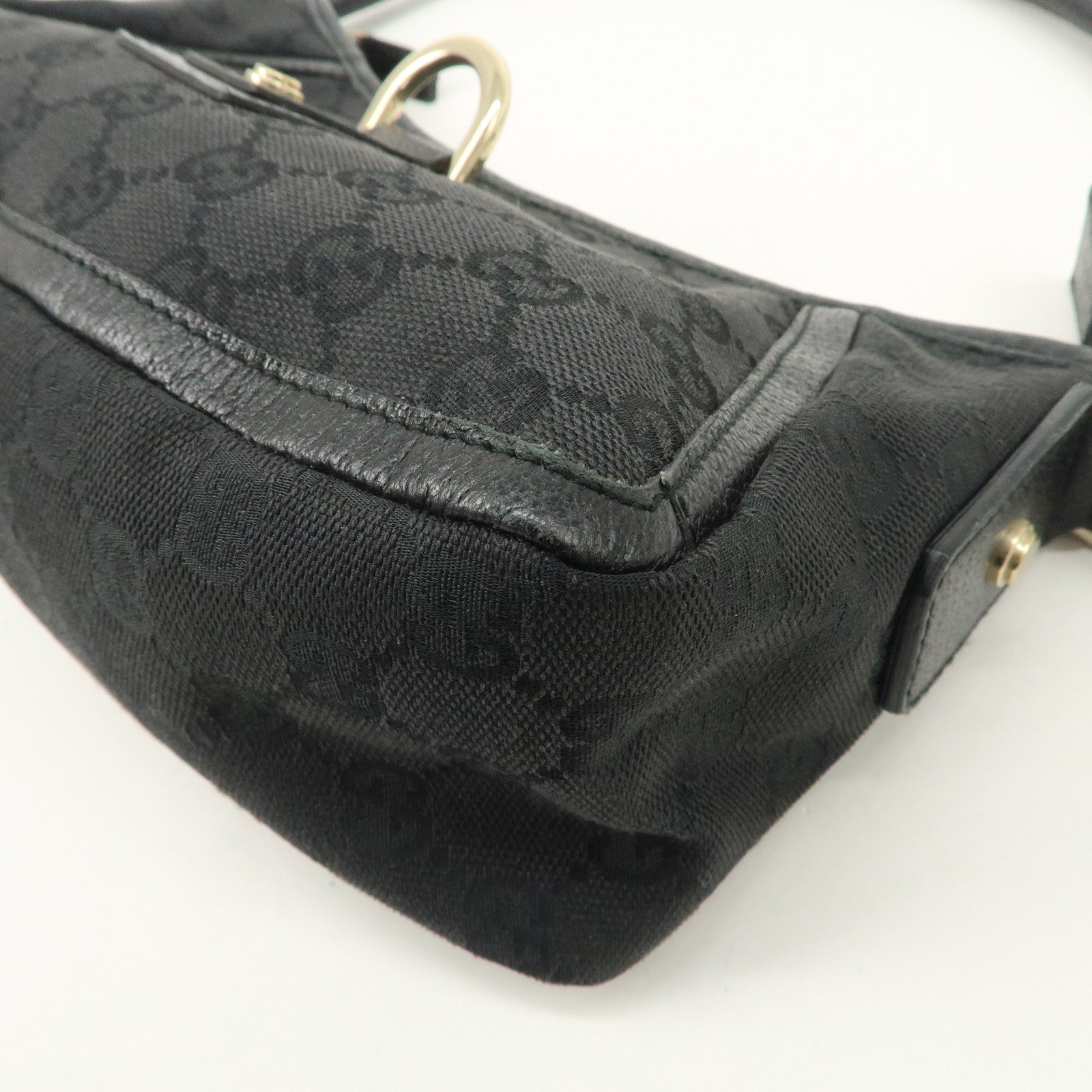 GUCCI Abbey GG Canvas Leather One Shoulder Bag Black Gold Hardware 130939 Used