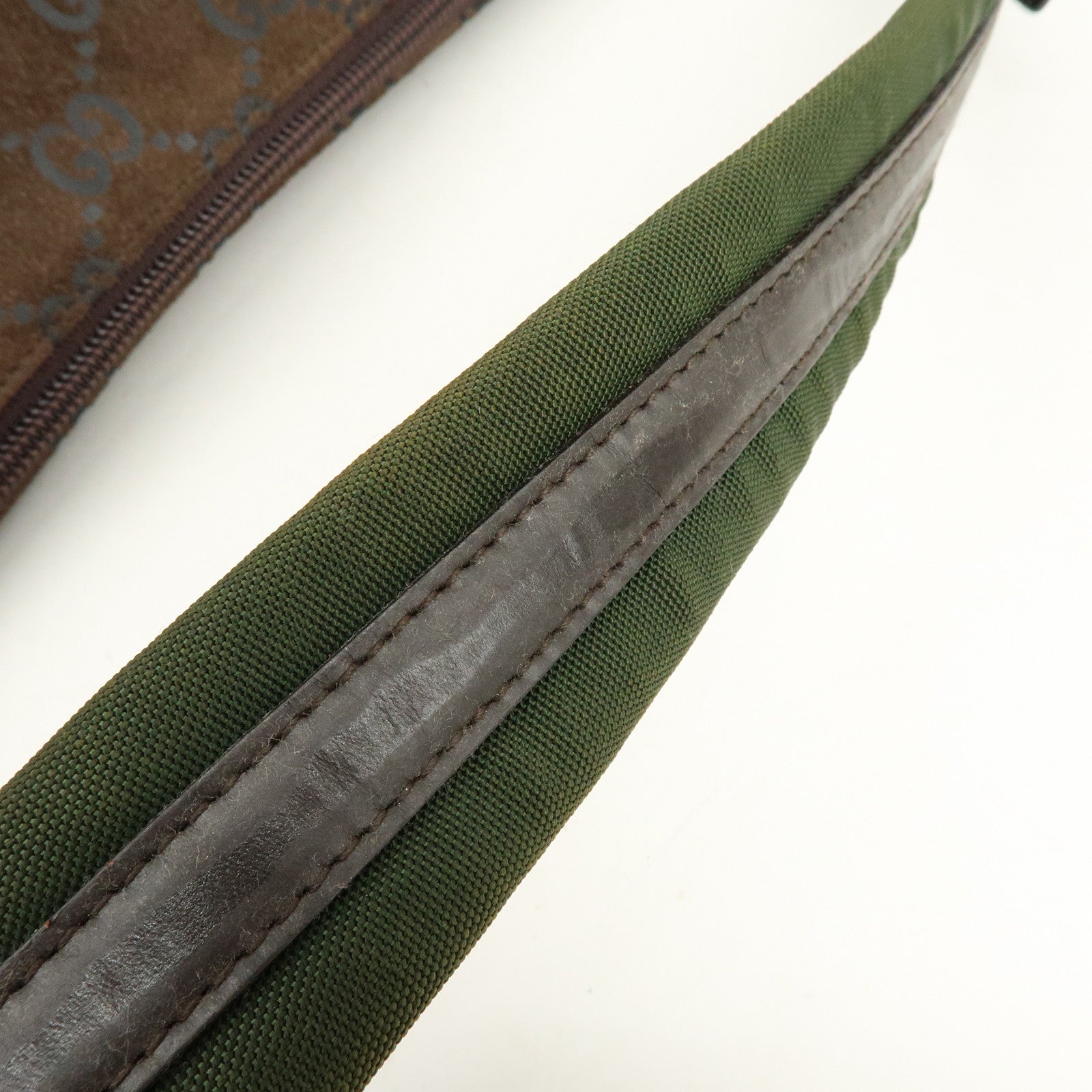 GUCCI GG Suede Leather Shoulder Bag Brown Green 001・1206・3444