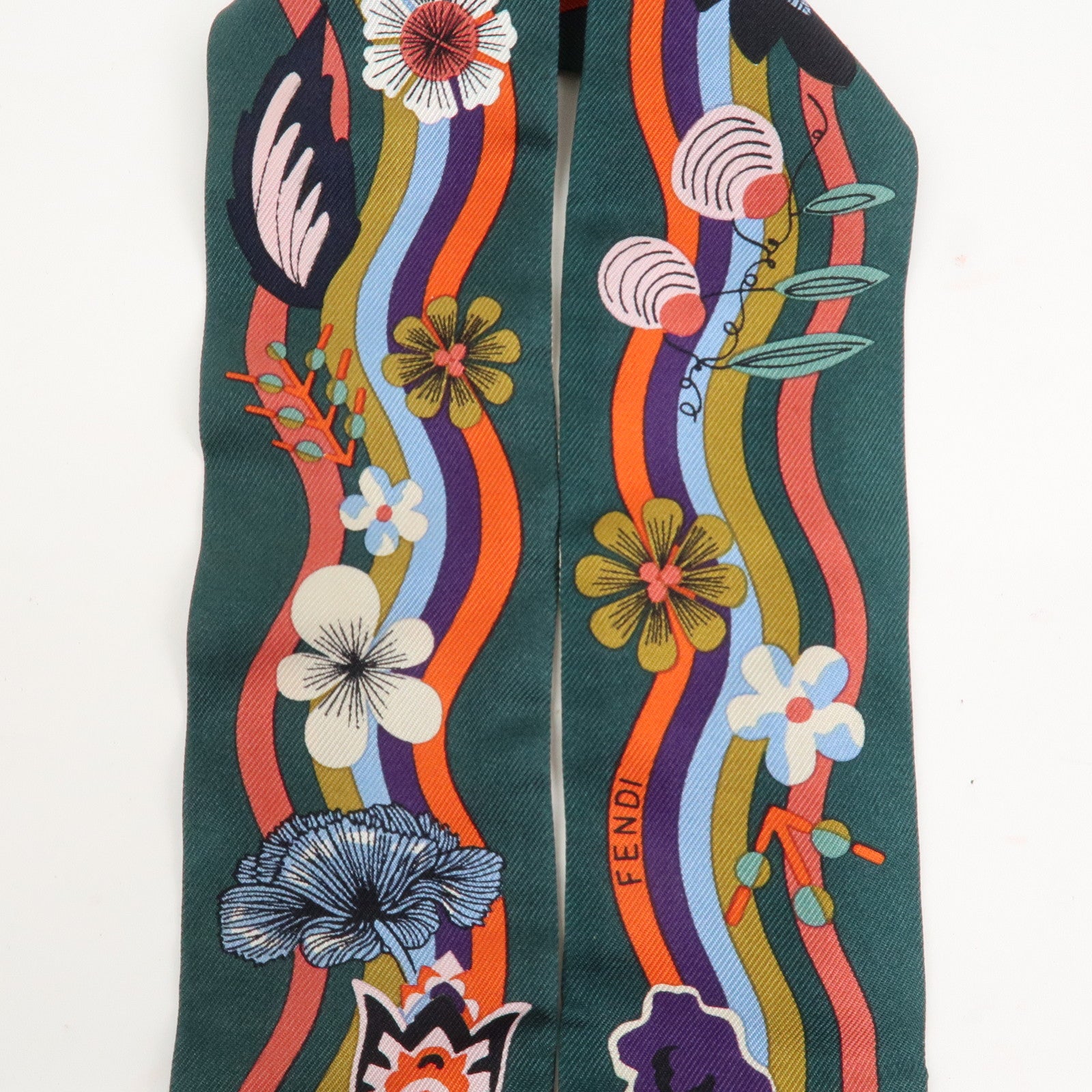 FENDI Silk Scarf Twilly Multicolor Green Used