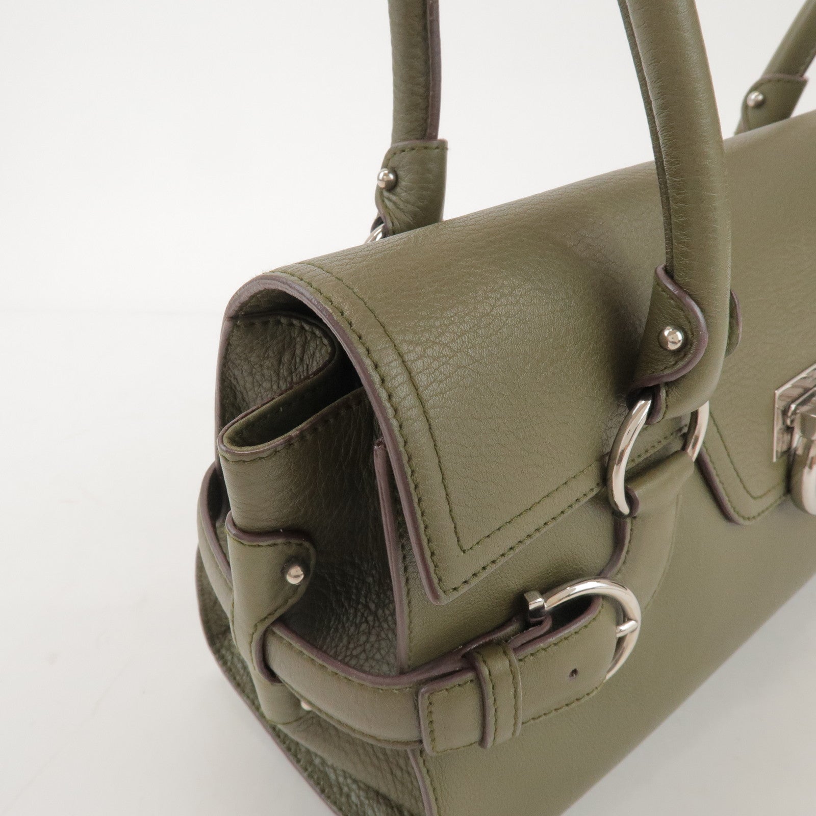 Ferragamo Gancini Leather Shoulder Bag Hand Bag Khaki