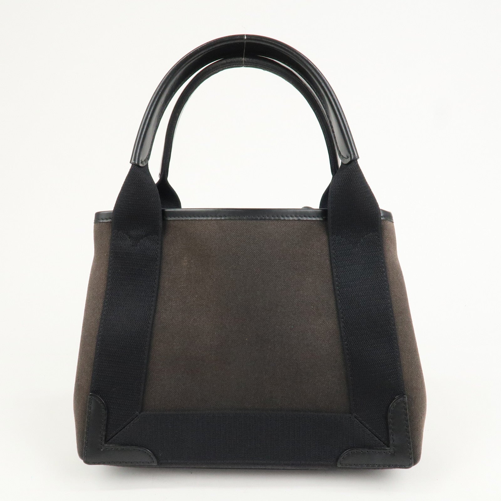 BALENCIAGA Canvas Leather Navy Cabas XS Hand Bag Brown 390346