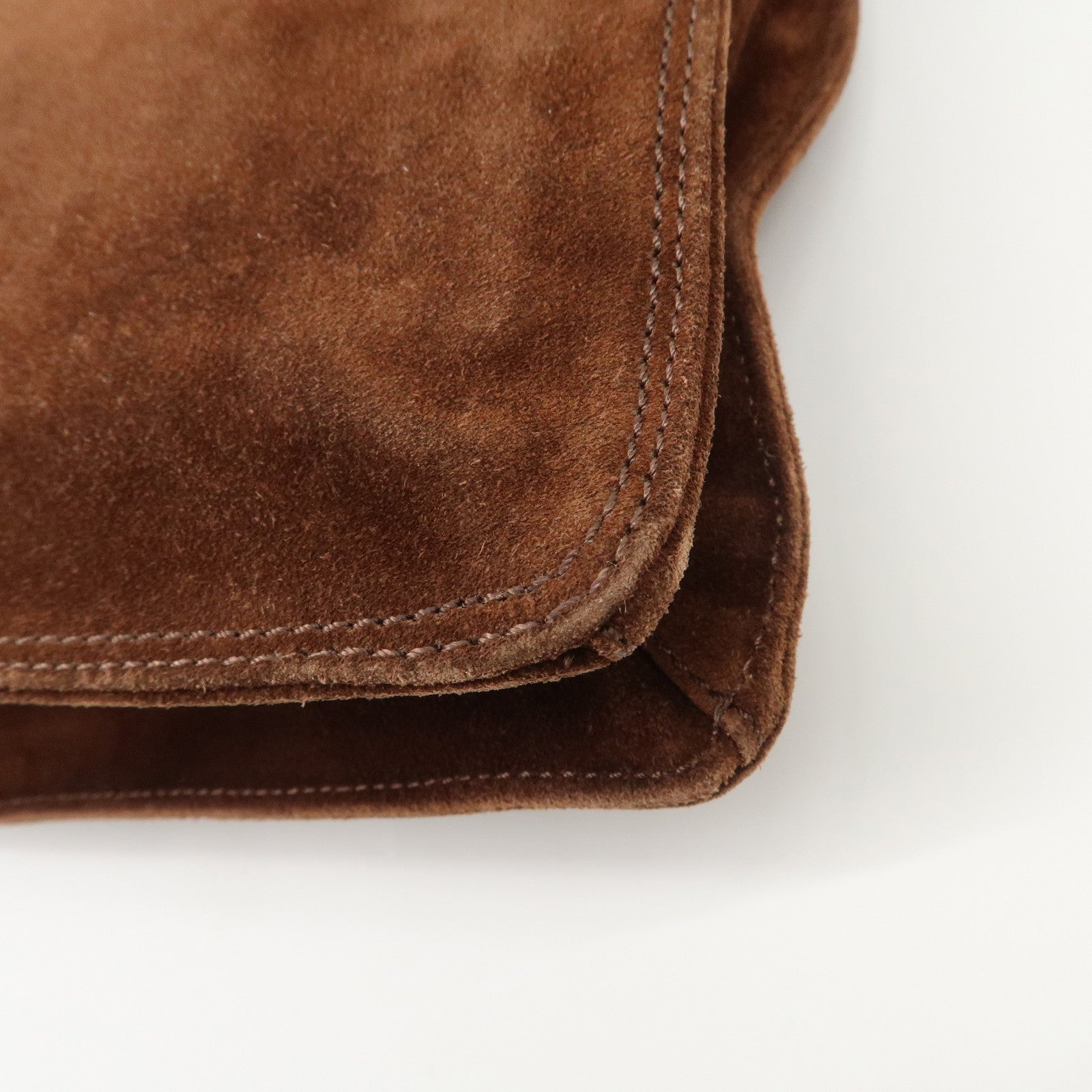 CHANEL Logo Suede Shoulder Bag Crossbody Bag Brown Used