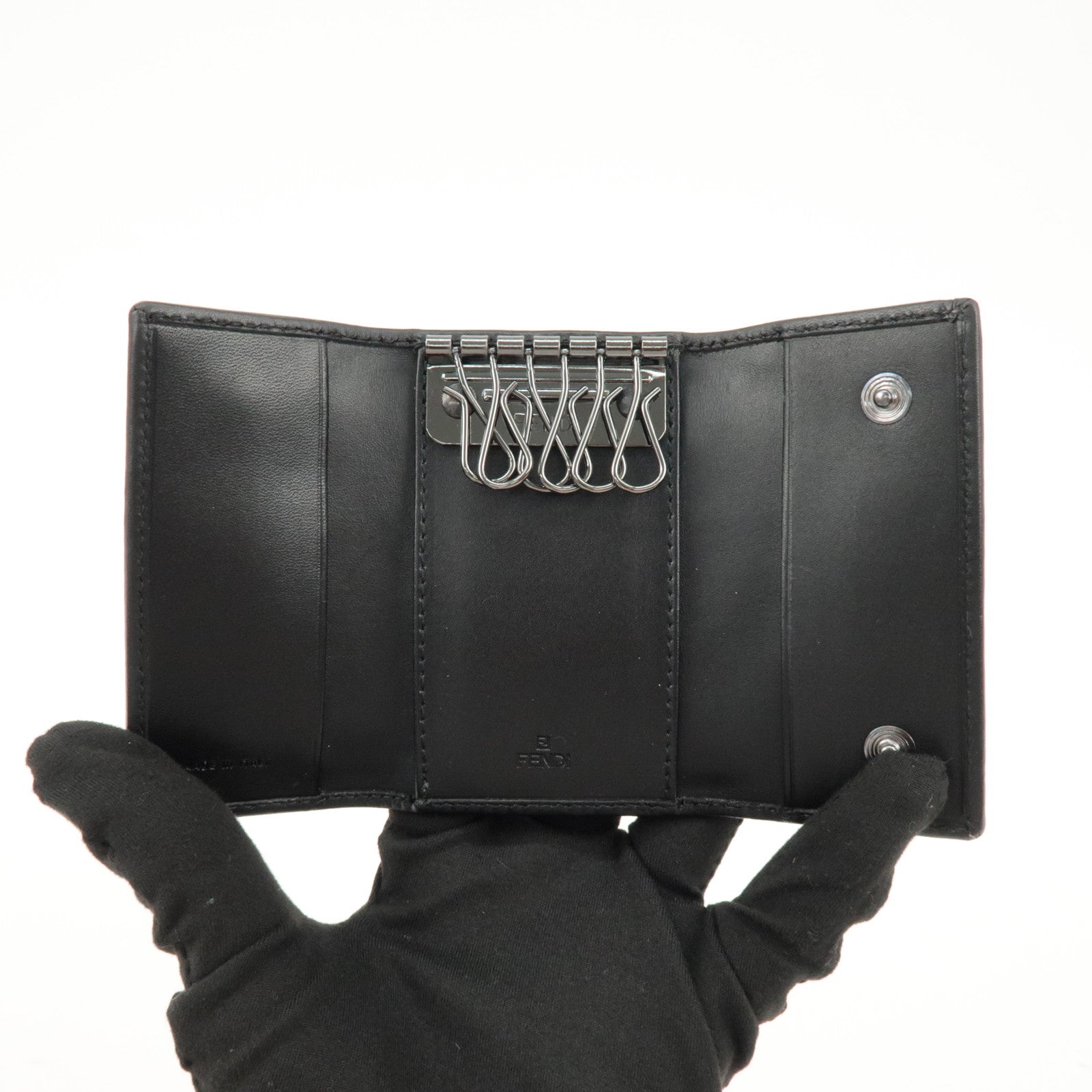 FENDI Zucchino Canvas Leather 6 Rings Key Case Beige Black 8AP002 Used