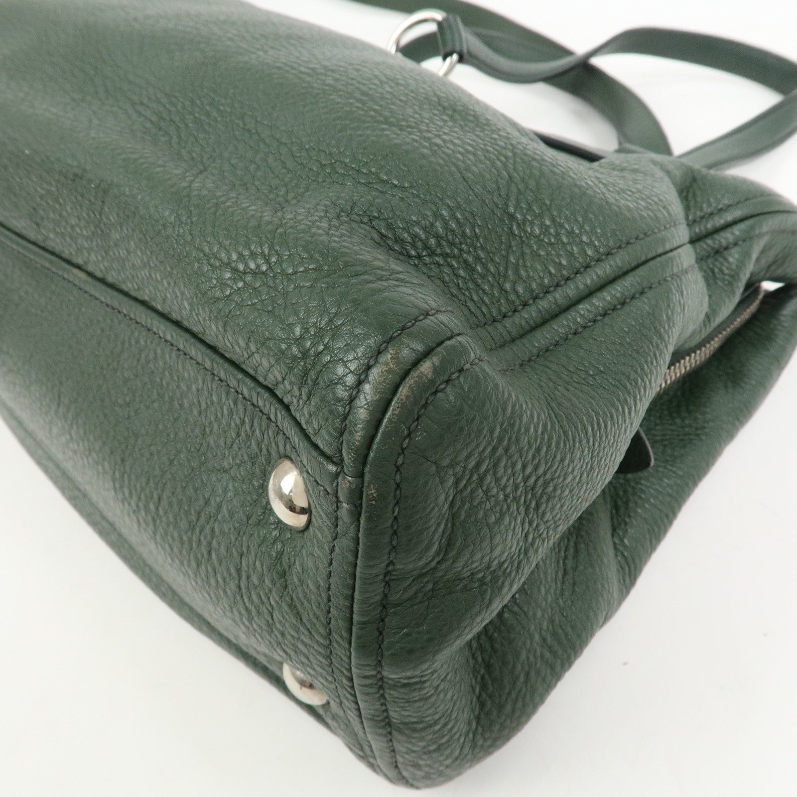 MIU MIU Logo Leather 2Way Bag Hand Bag Shoulder Bag Moss Green