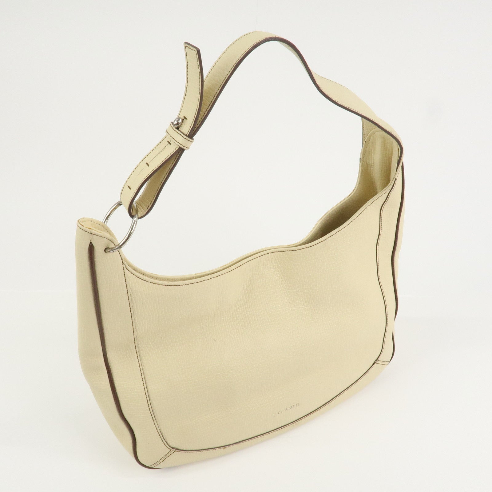 LOEWE Logo Leather Shoulder Bag Hand Bag Ivory