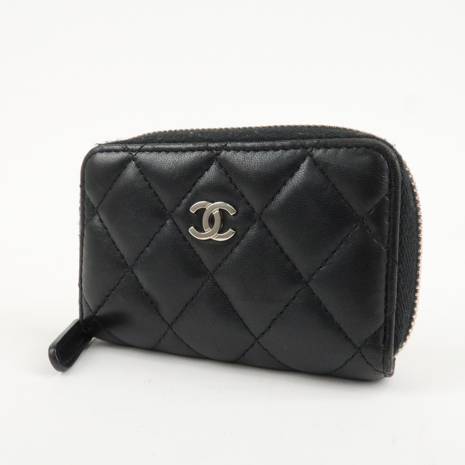 CHANEL Matelasse Lamb Skin Classic Zippy Coin Case Black AP0216 Used