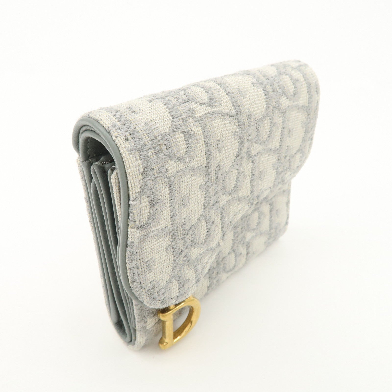 Christian Dior Oblique Jacquard Saddle Lotus Wallet Gray