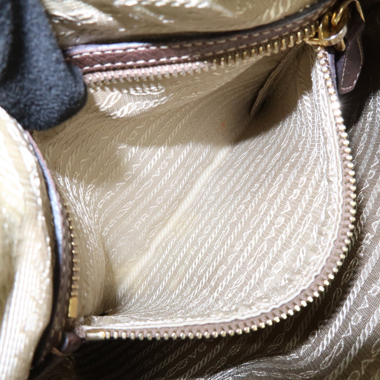 PRADA Logo Jacguard Leather Shoulder Bag Crossbody Bag Brown