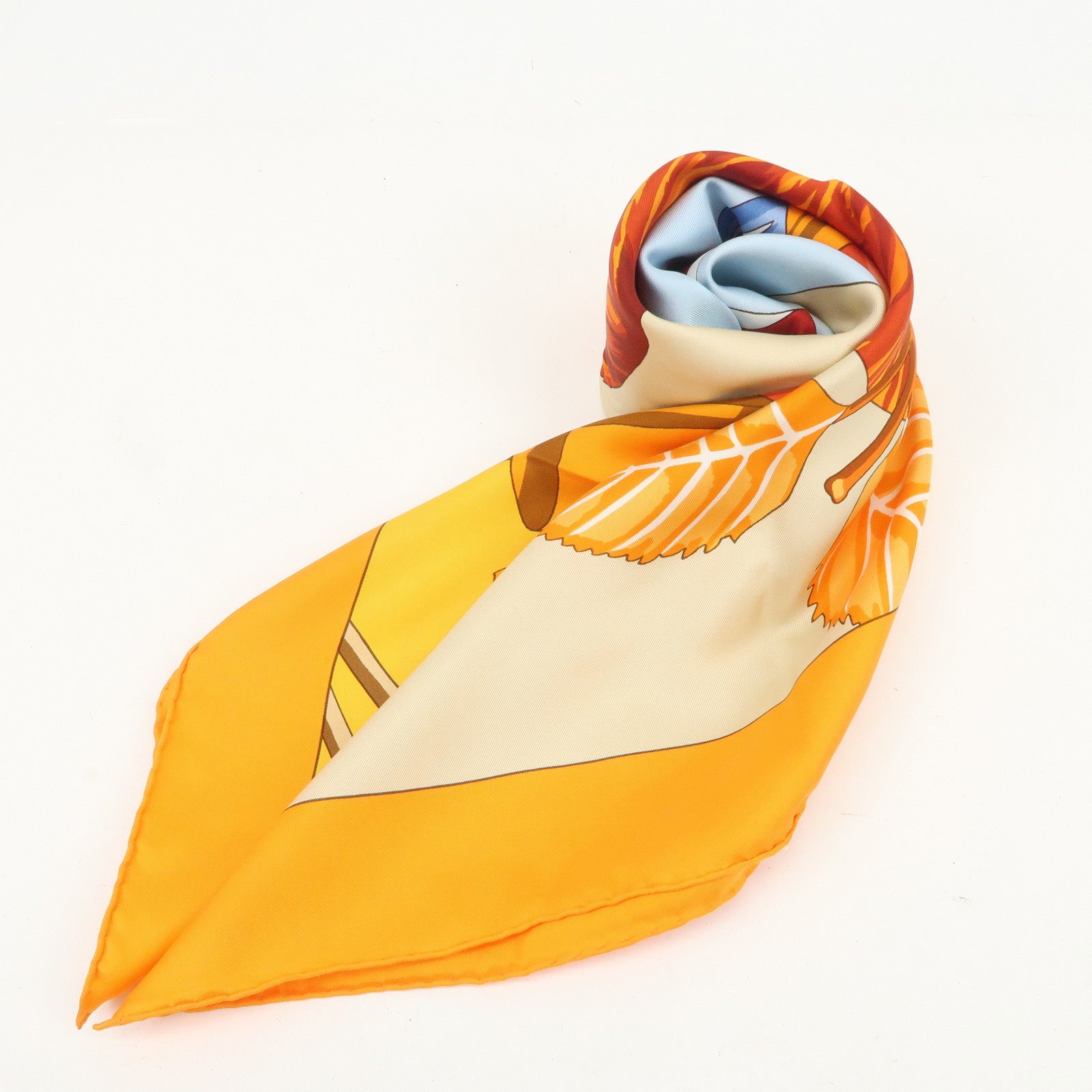 HERMES Carre 90 Silk 100% DES PLAGES NORMANDES2 Scarf Orange