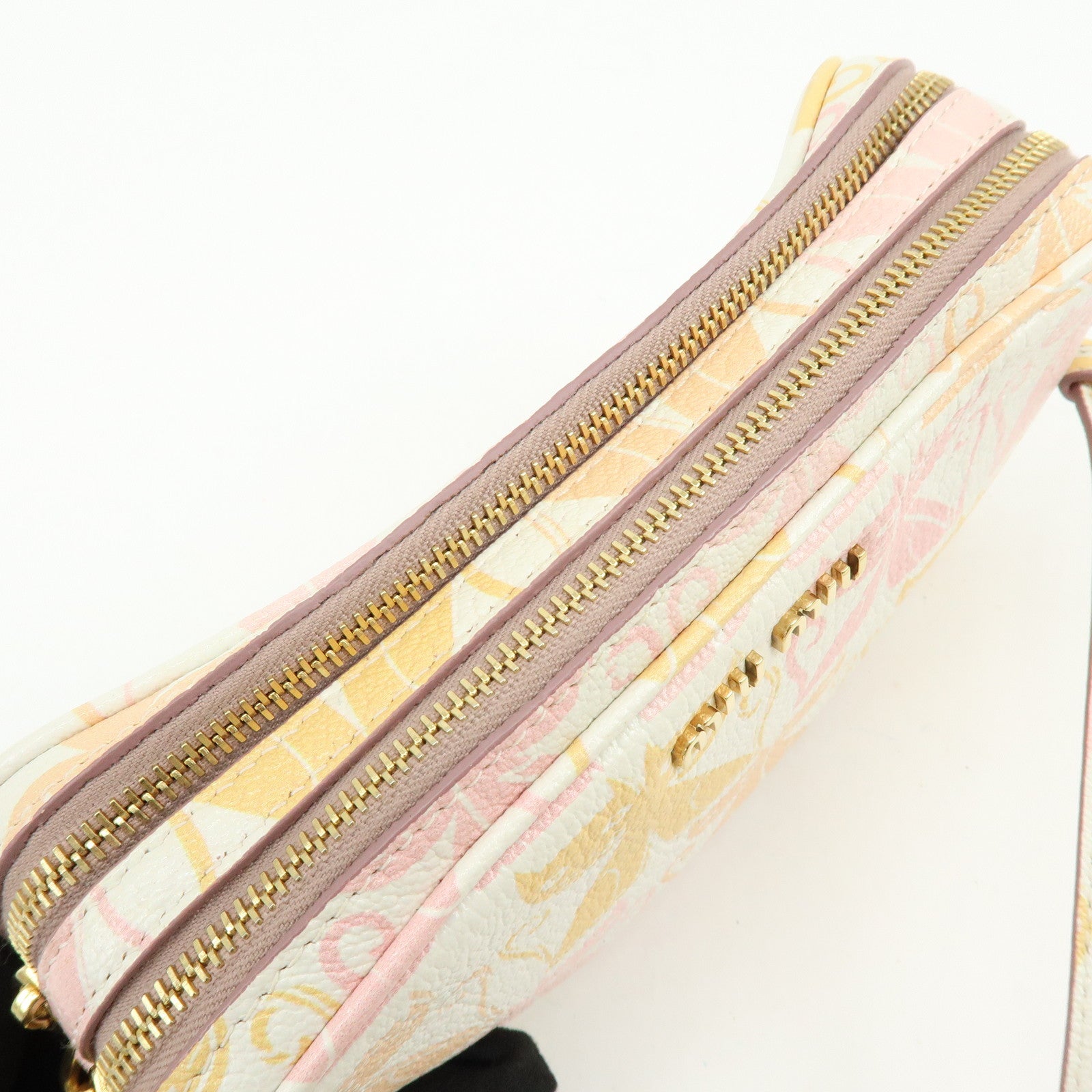 MIU MIU Cat Madras Leather Shoulder Bag Pink Orange White 5NF011