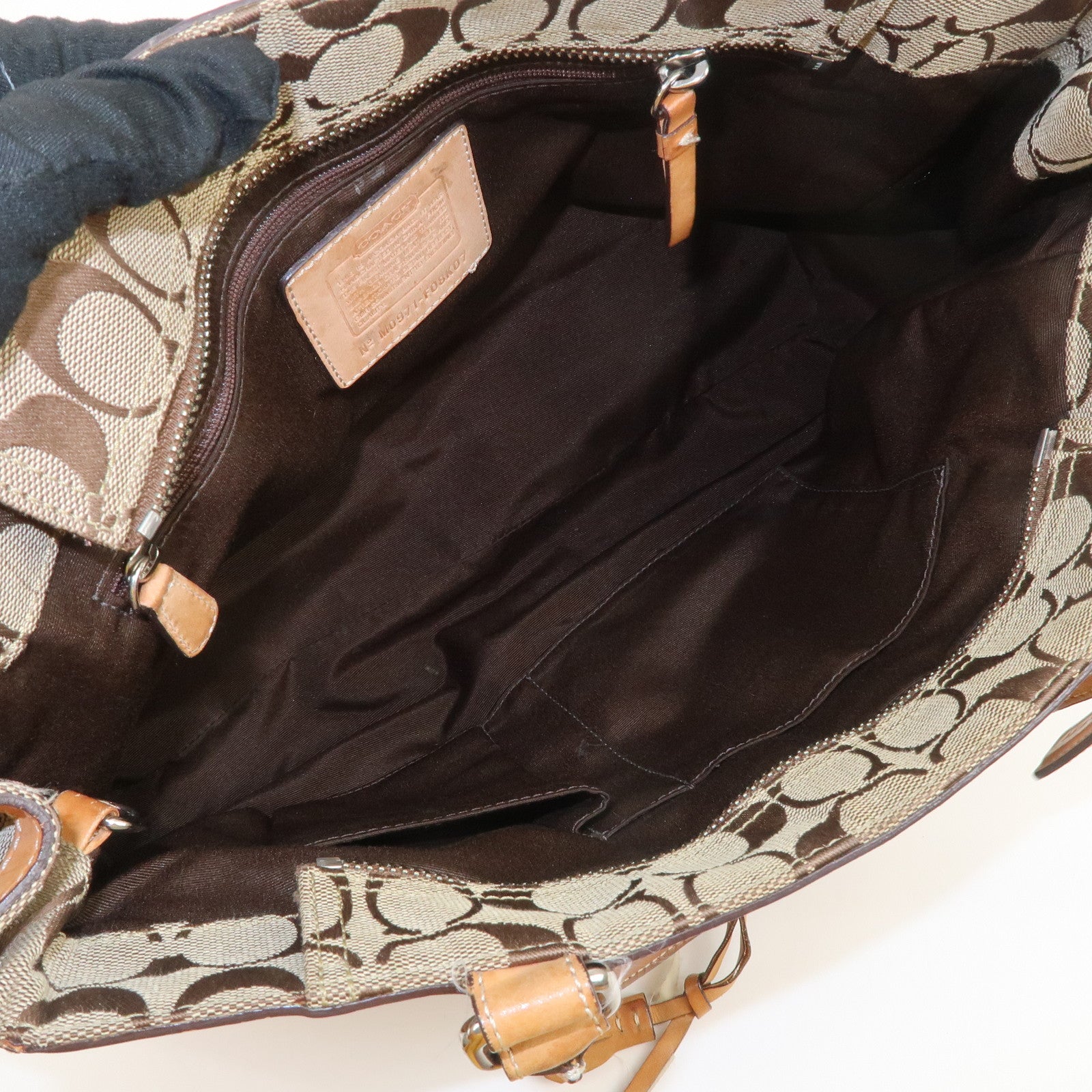 COACH Signature Set Of 2 Canvas Leather Hand Bag Brown Navy