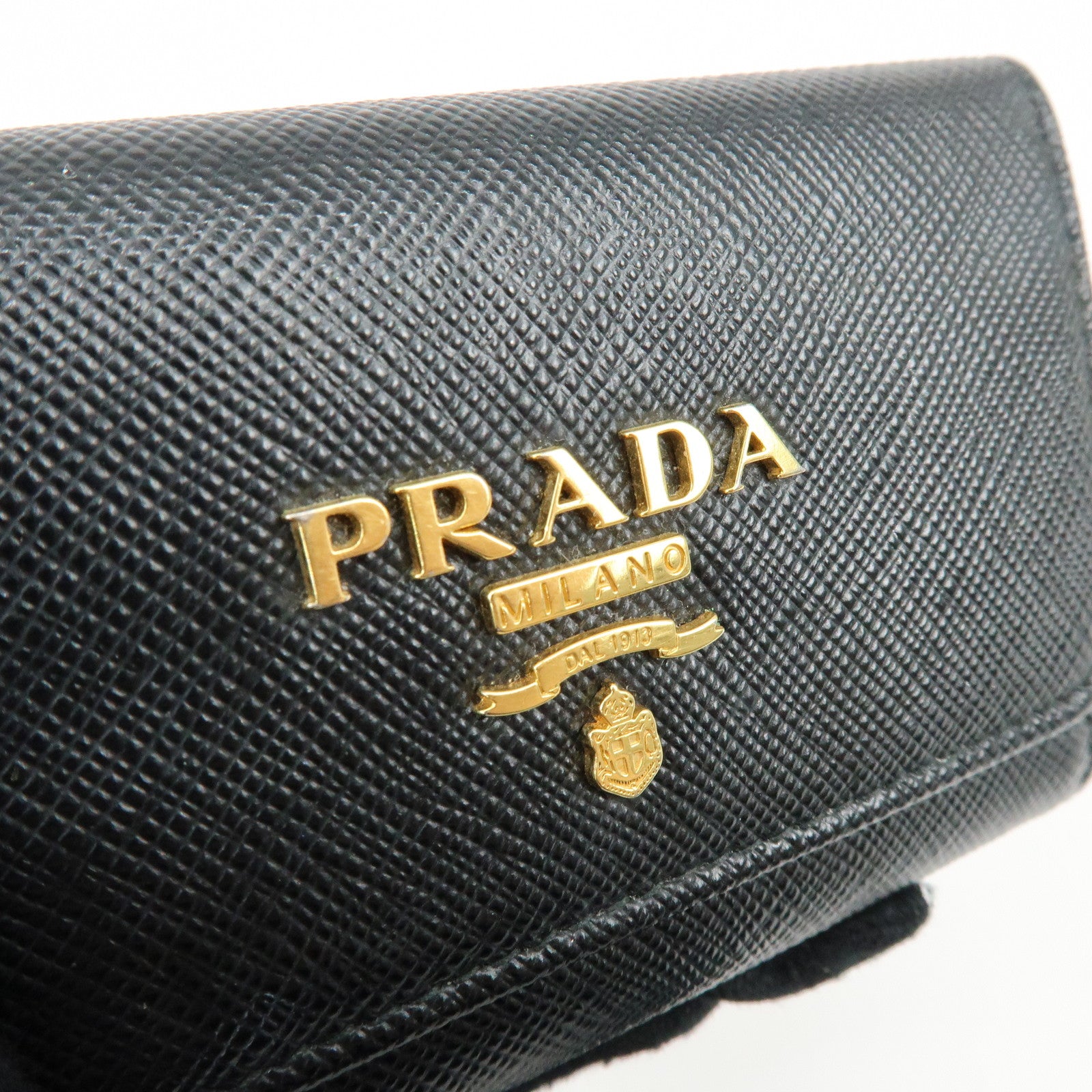 PRADA Saffiano Leather Key Case Key Ring Key Holder Black
