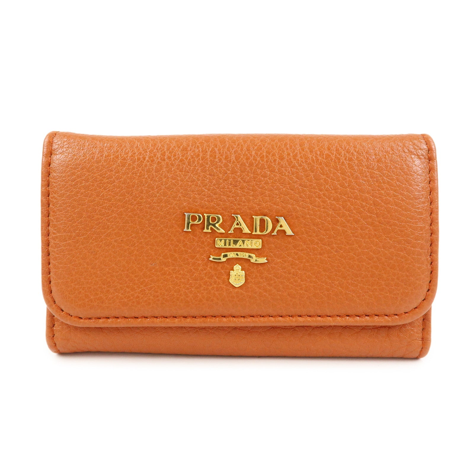 PRADA Leather Key Case Key Chain Key Holder Orange