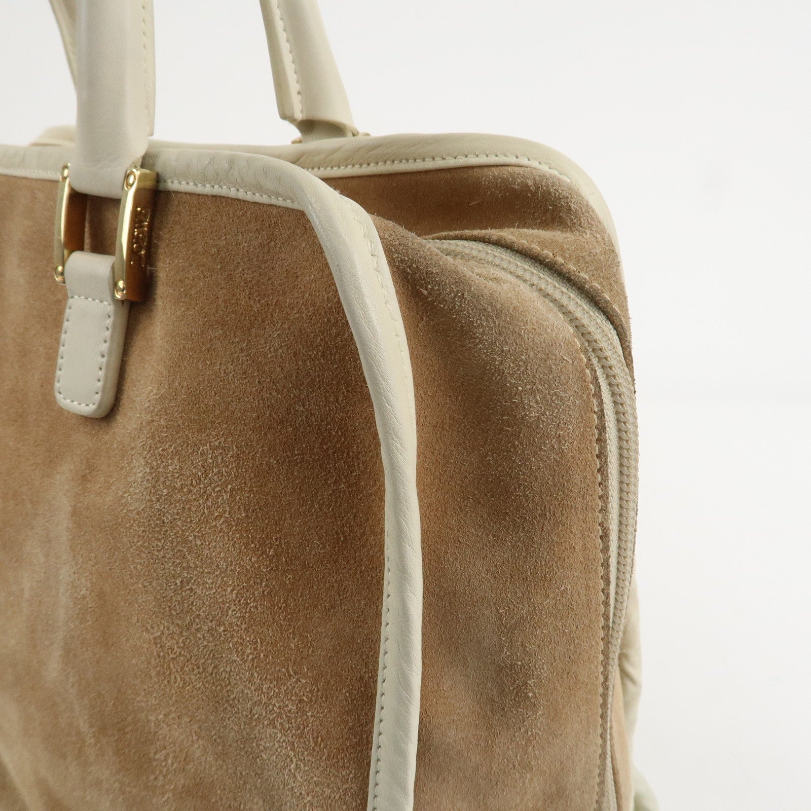 LOEWE Anagram Leather Amazona 35 Hand Bag Tote Bag Beige Ivory