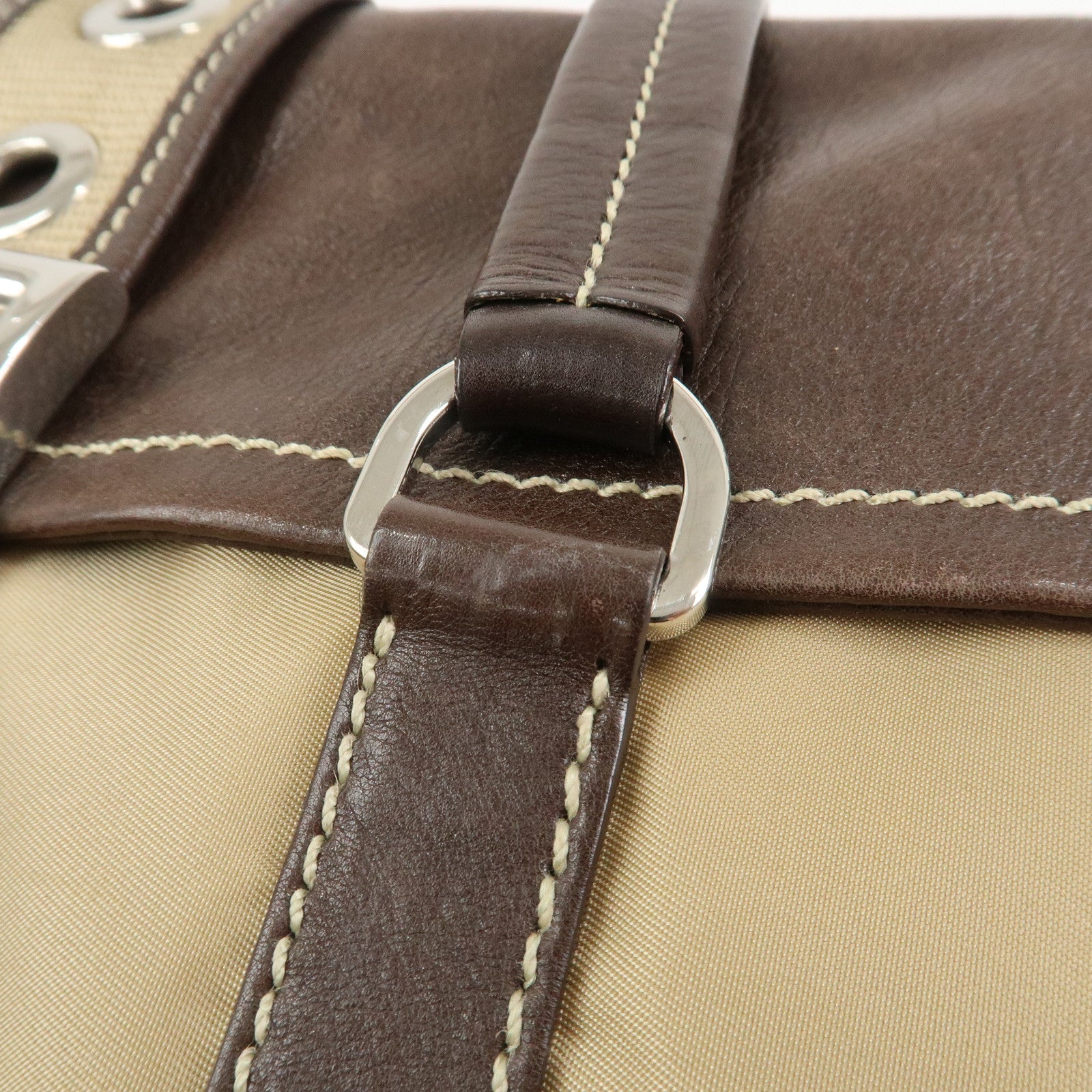 PRADA Triangle Logo Leather Nylon Shoulder Bag Brown BR2418