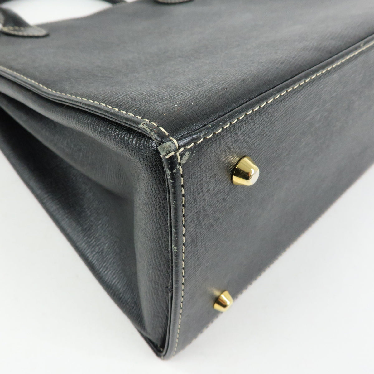 BURBERRY Leather Nova Plaid Hand Bag Tote Bag Black