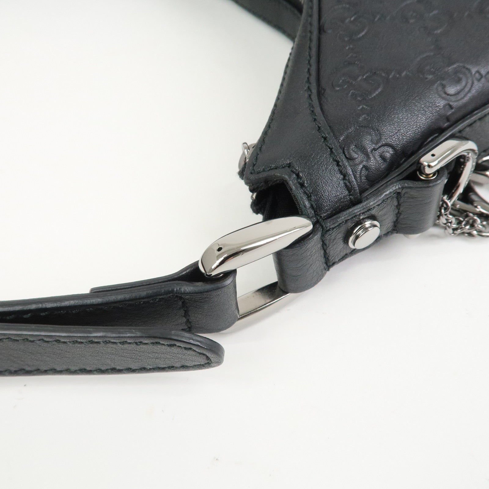 GUCCI Guccissima Interlocking G Leather Shoulder Bag Hand Bag Black