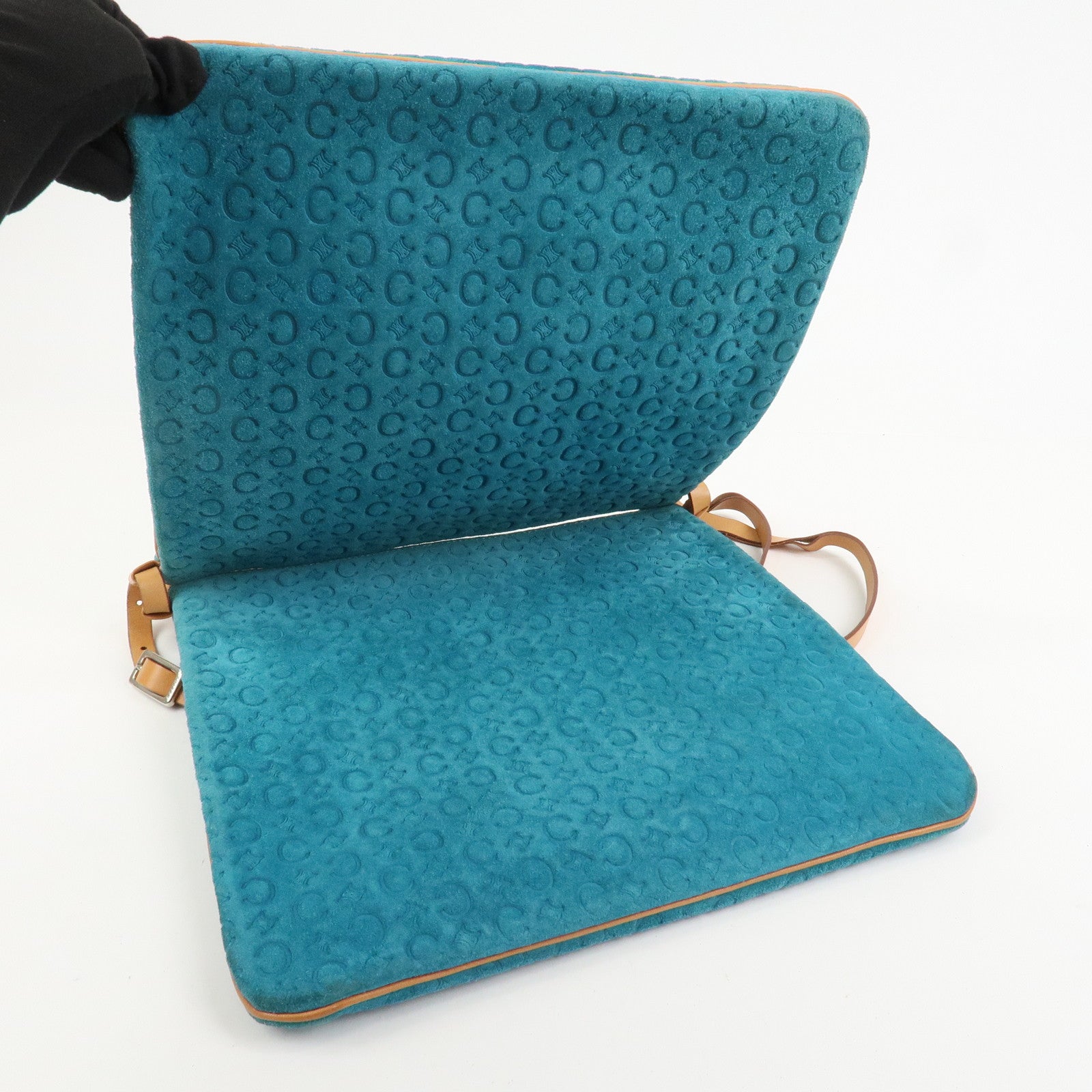 CELINE C Macadam Suede Leather Shoulder Bag Turquoise Blue