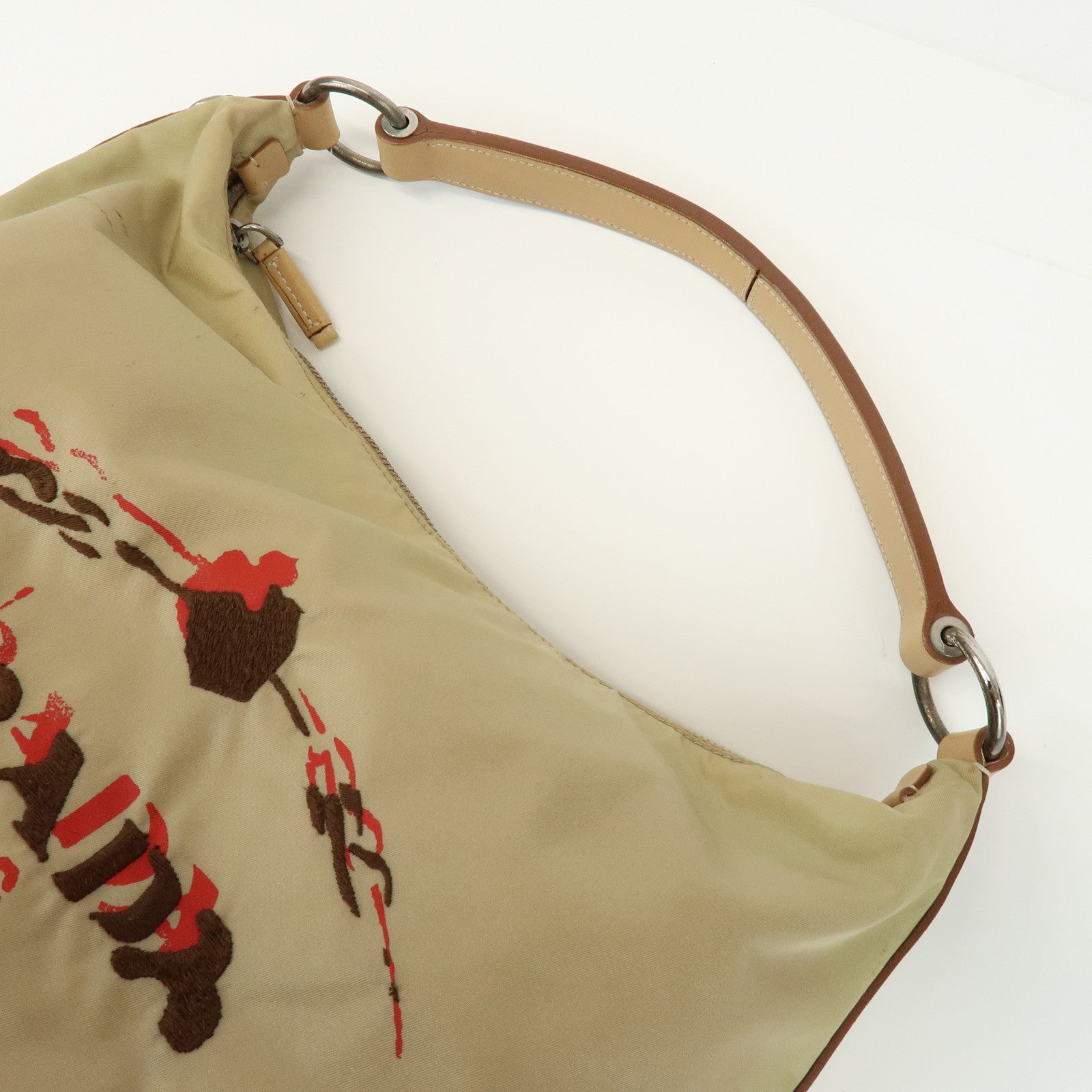 PRADA Logo Nylon Leather Shoulder Bag Hand Bag Beige BR3315