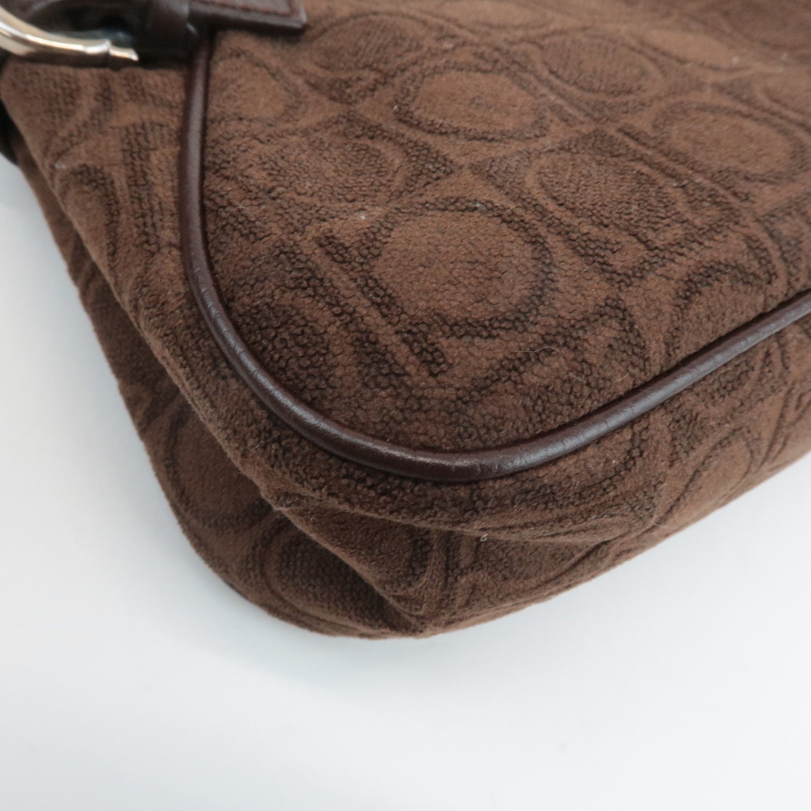 Ferragamo Gancini Leather Cotton Accessoires Pouch Hand Bag Brown Used