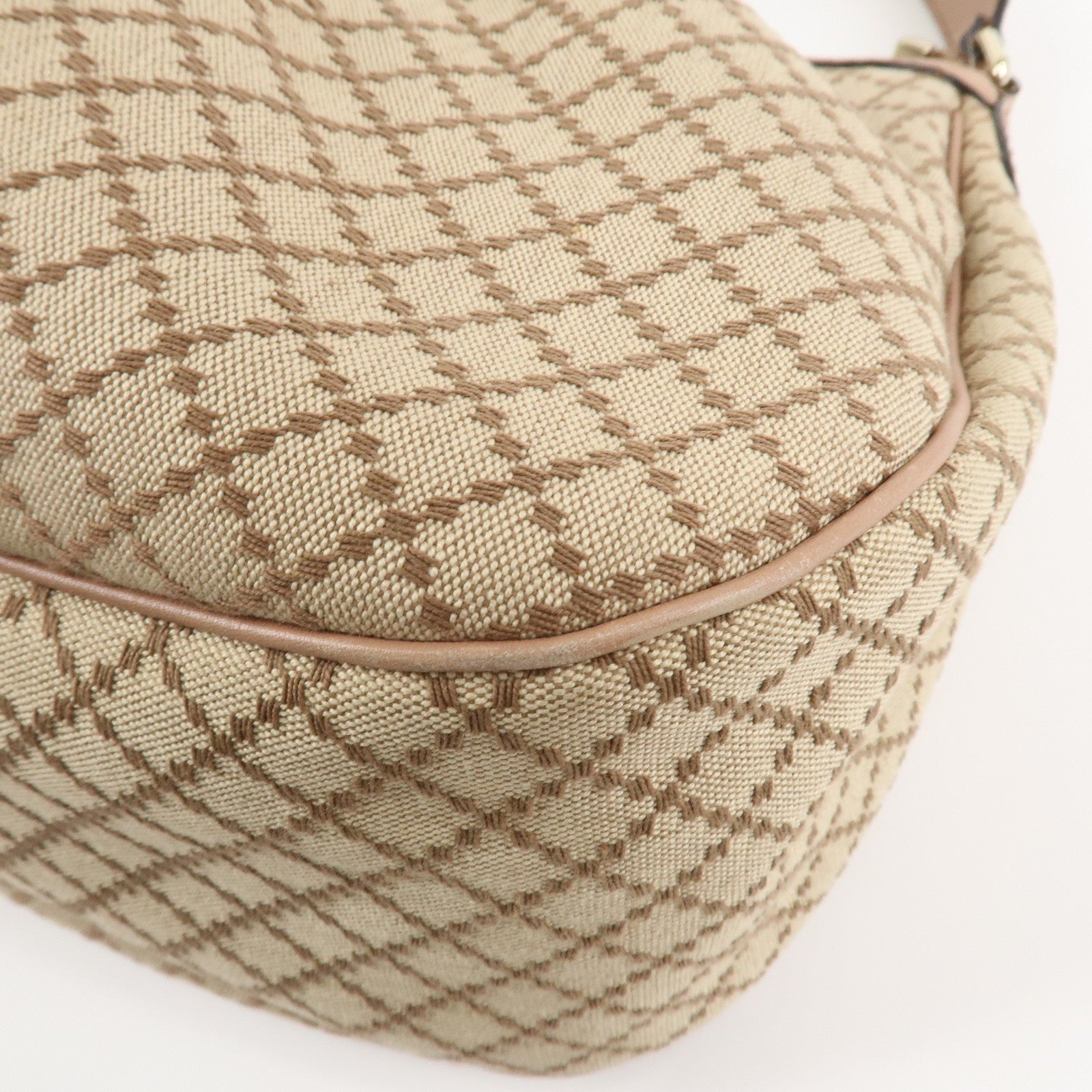 GUCCI Sukey Canvas Leather Shoulder Bag Beige Pink Gold HDW 232955 Used