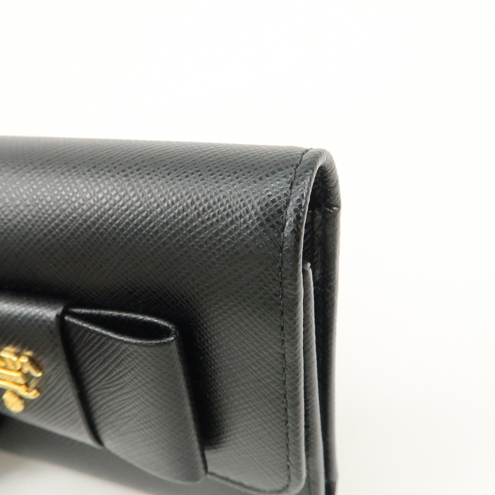 PRADA Leather Ribbon Tri-fold Wallet Black 1MH840 Used