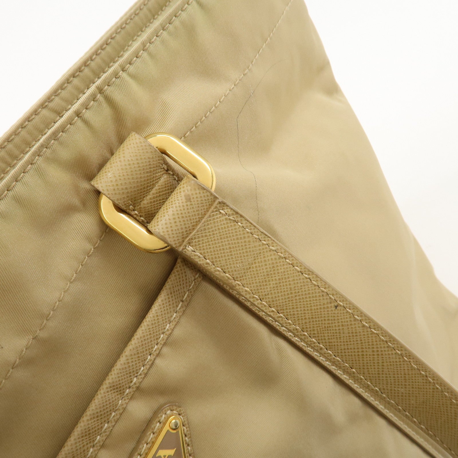 PRADA Triangle Logo Nylon Saffiano Leather Tote Bag Beige BR2311