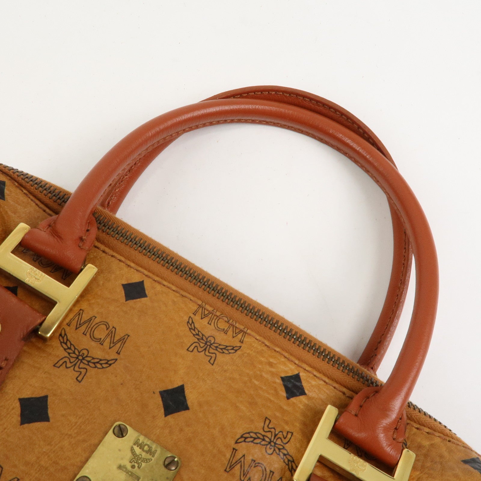 MCM Visetos Leather 2Way Bag Hand Bag Shoulder Bag Brown
