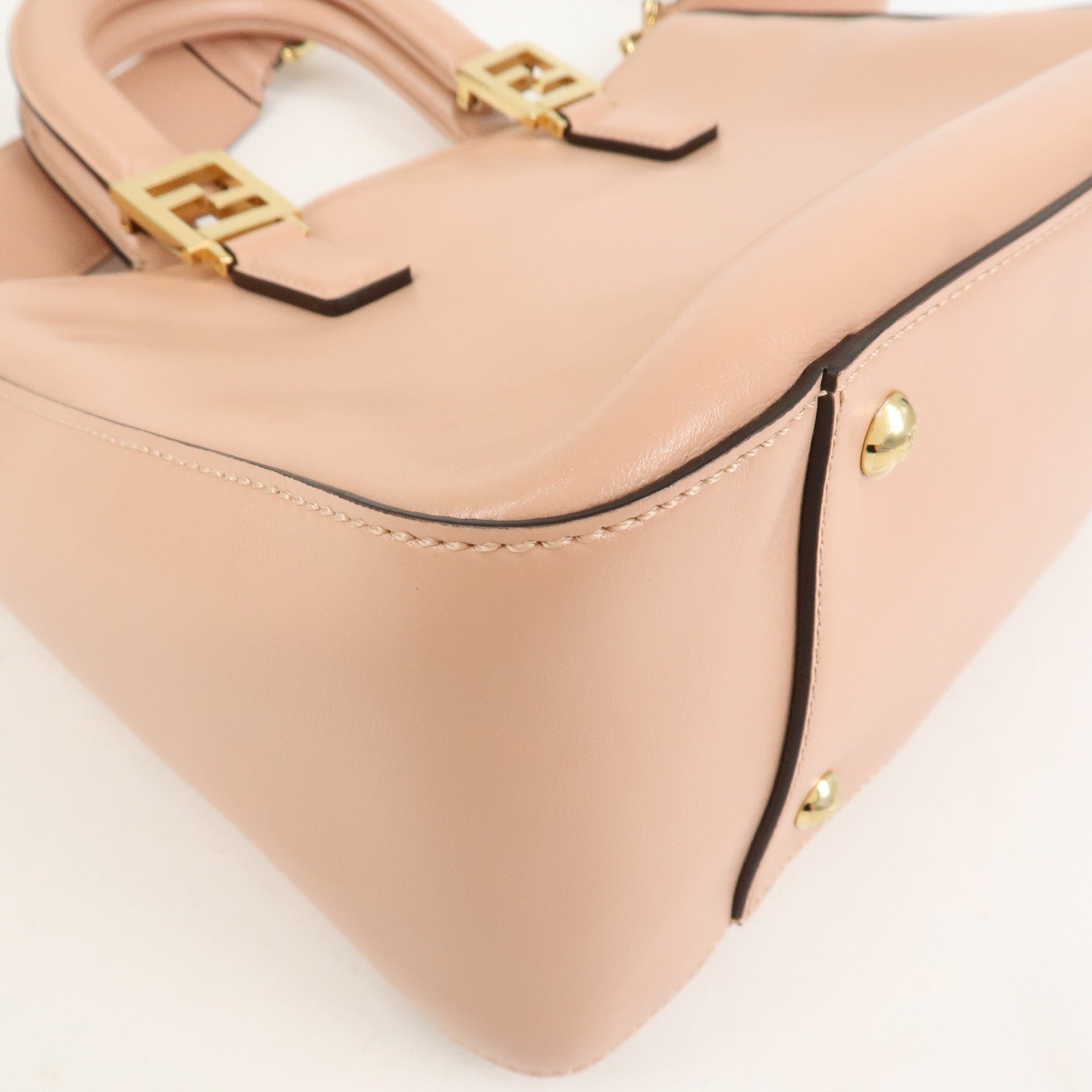 FENDI Leather 2Way FF Tote Small Hand Bag Shoulder Bag Pink 8BH367