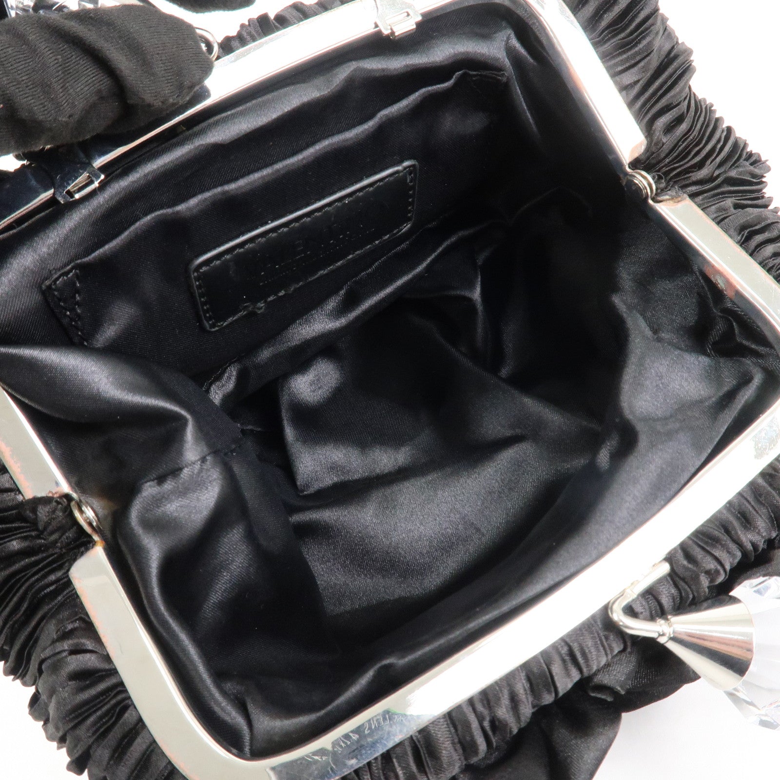 VALENTINO Nylon Chain Shoulder Bag Black Crystal Kiss Lock Used