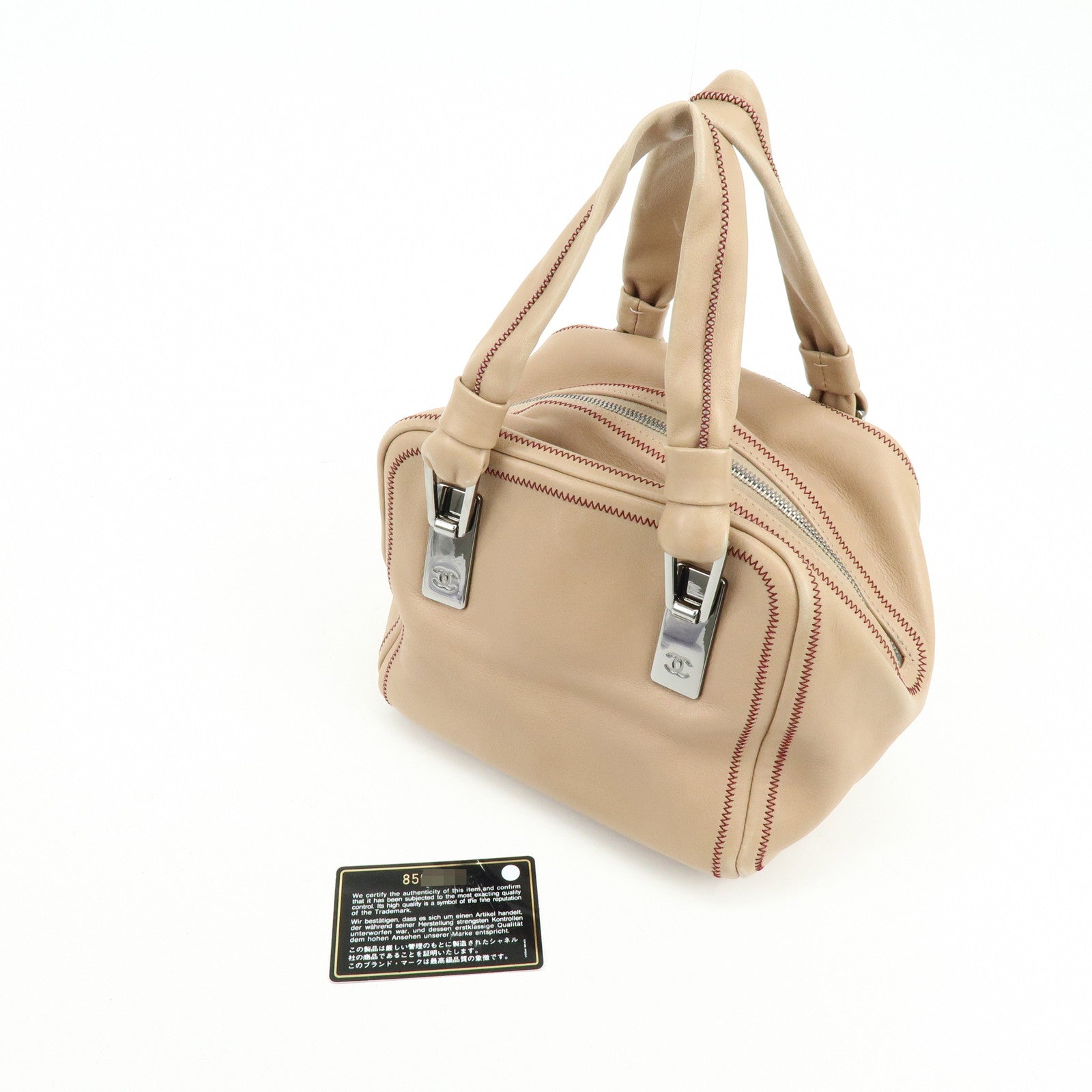 CHANEL COCO Mark Lamb Skin Hand Bag Pink Beige