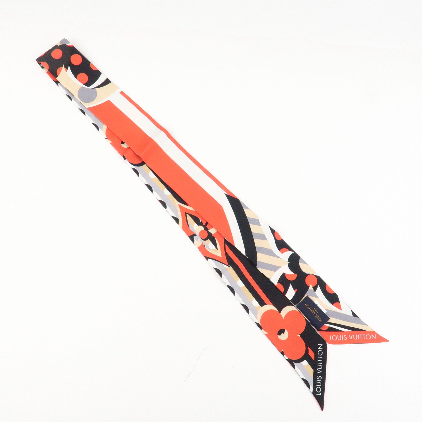 Louis Vuitton Monogram Bandeau BB Silk100% Scarf Black Red Beige M76187 Used