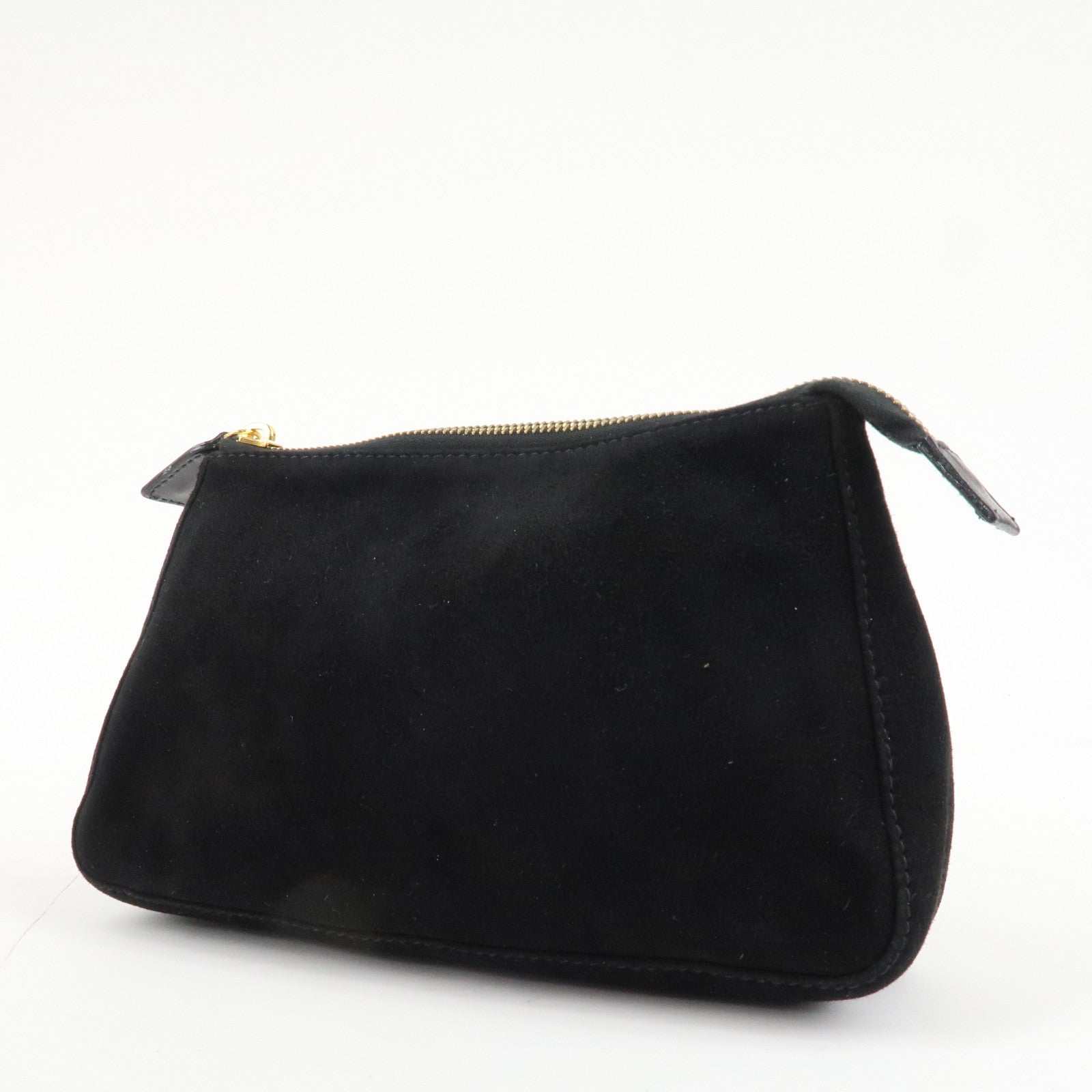 FENDI Suede Cosmetic Pouch Black Gold Hardware 26387 Used
