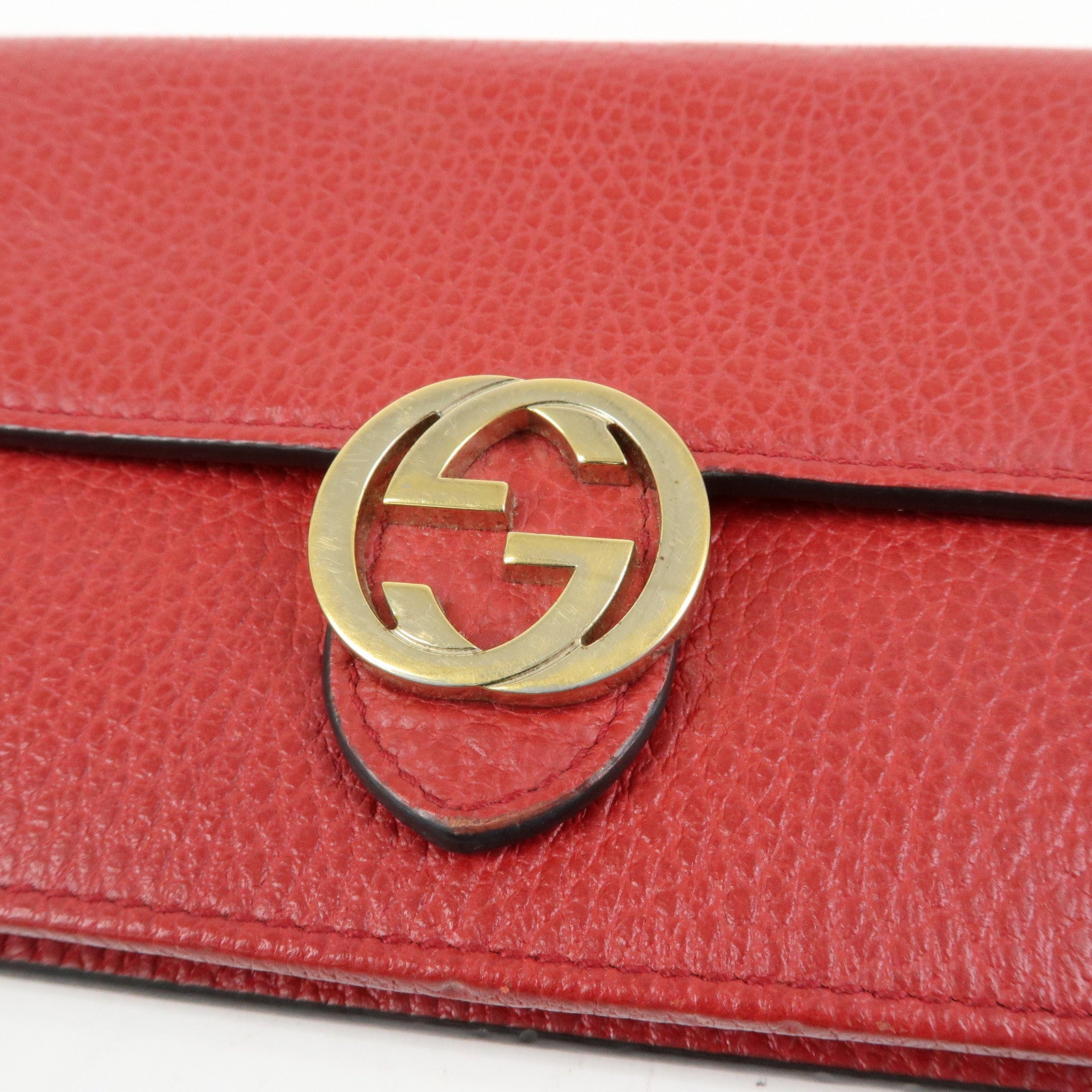 GUCCI Interlocking G Leather Chain Wallet Shoulder Bag Red 510314