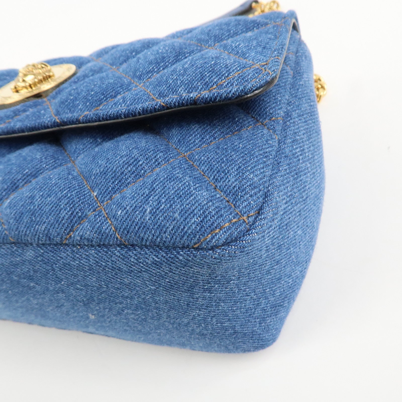 GIANNI VERSACE Demin Leather Chain Shoulder Bag Blue