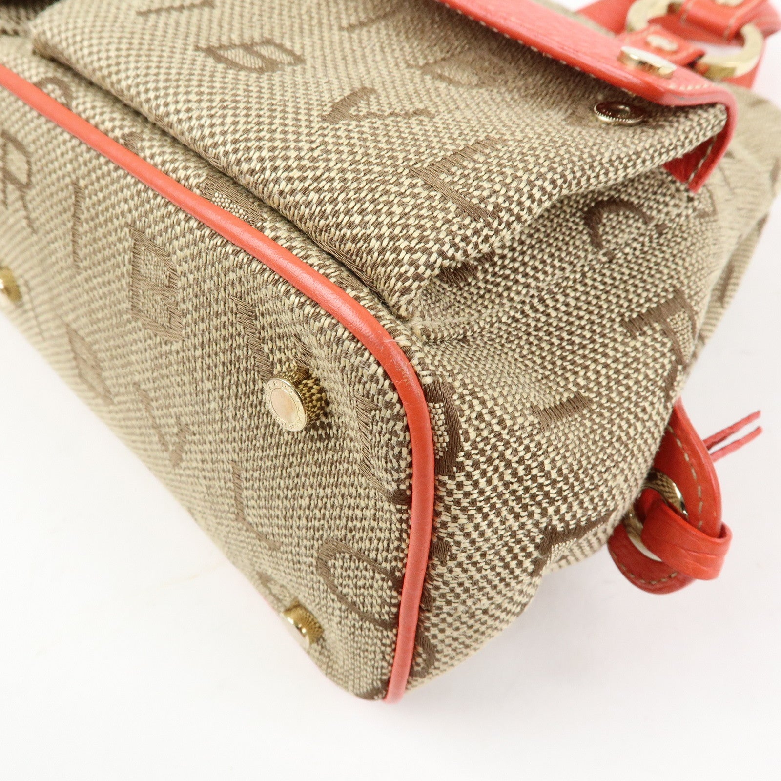 BVLGARI Logomania Canvas Leather 2Way Hand Shoulder Bag Brown Coral