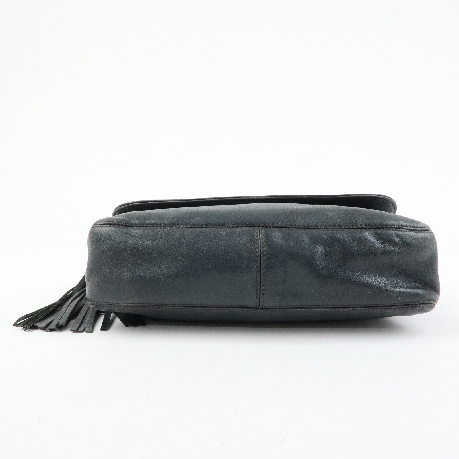 CHANEL Fringe COCO Mark Calf Leather Shoulder Crossbody Bag Black