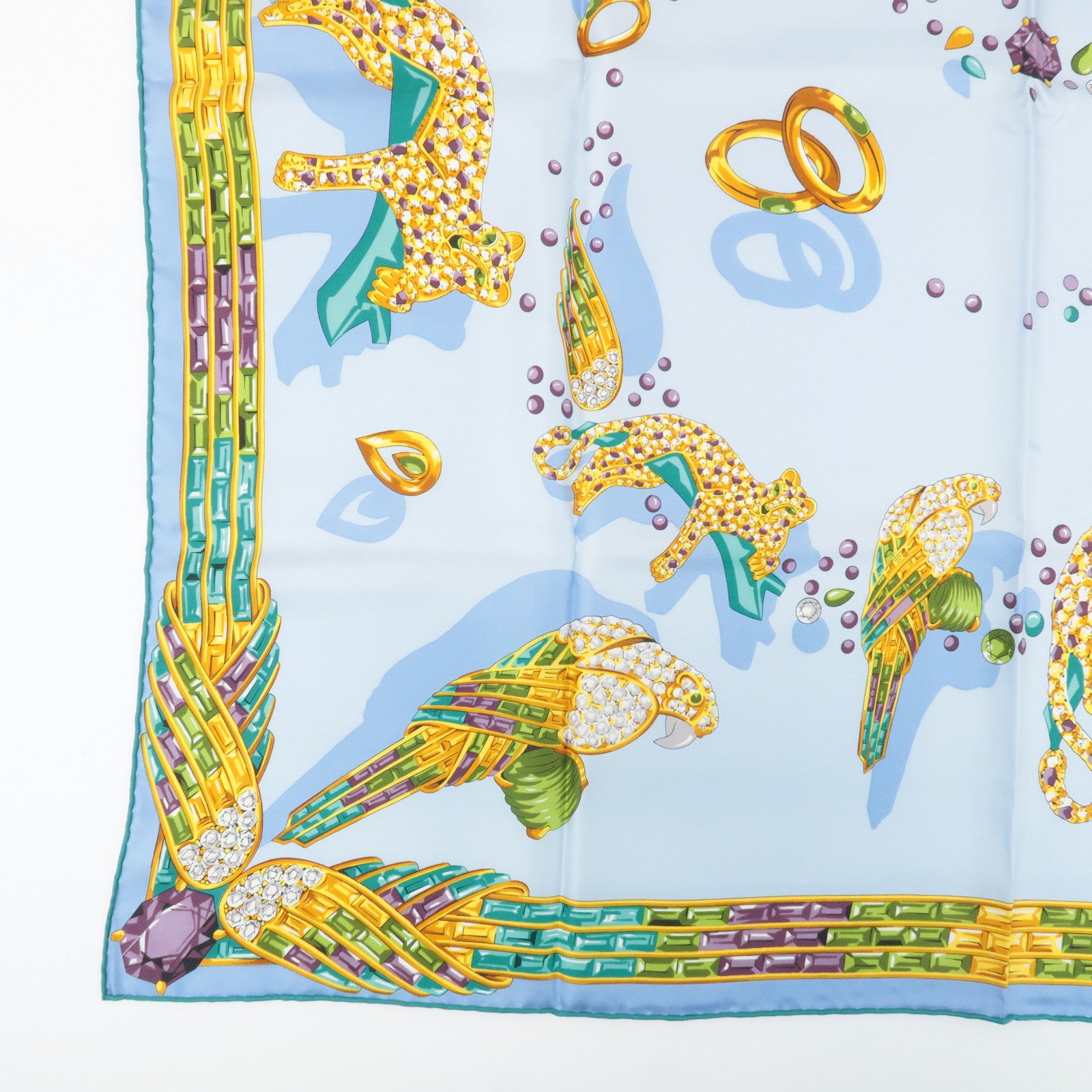 Cartier 100% Silk Scarf Light Blue Multicolor Used